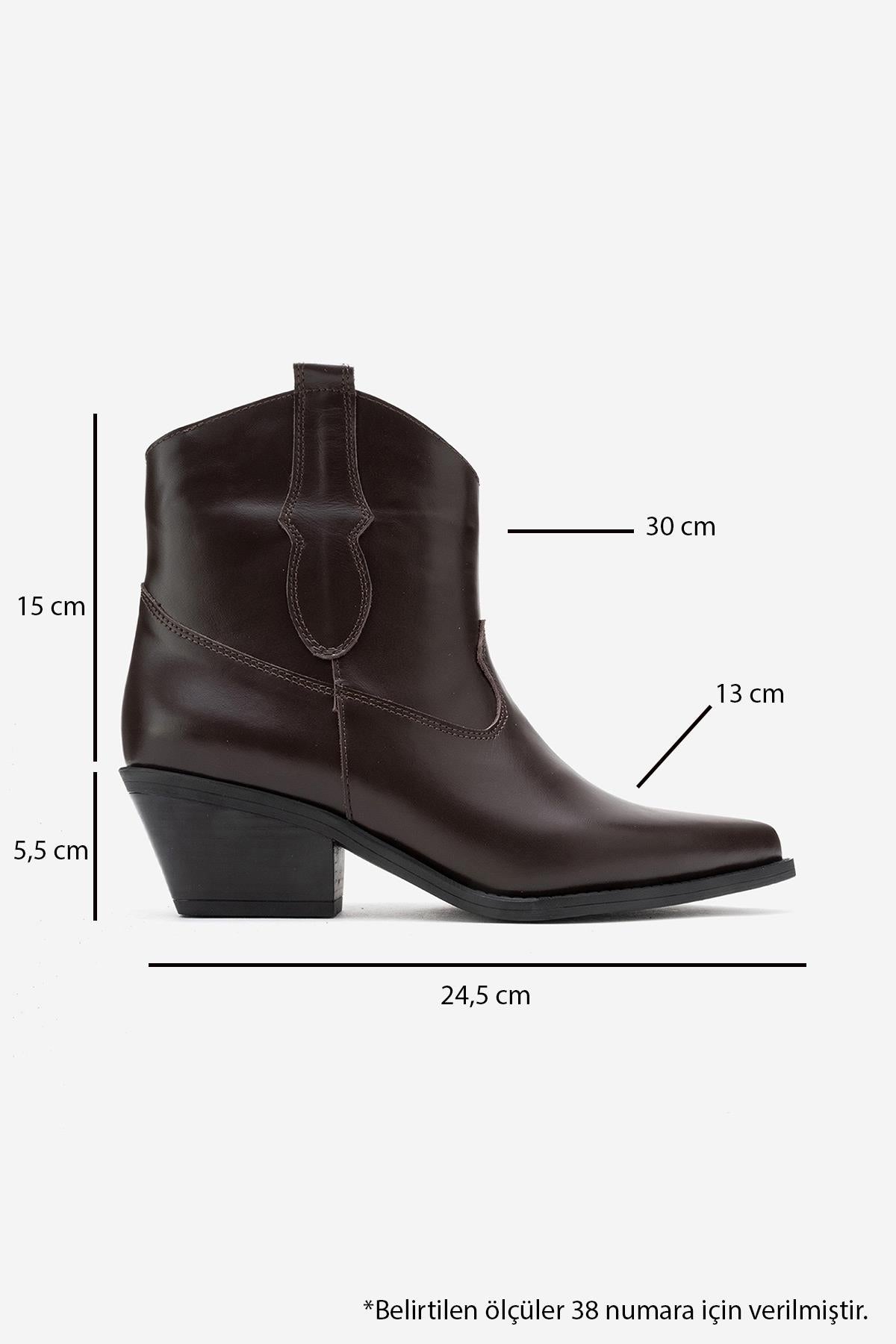Elia - Brown Genuine Leather Western Boot – top view showing leather, red, SimmiUnique