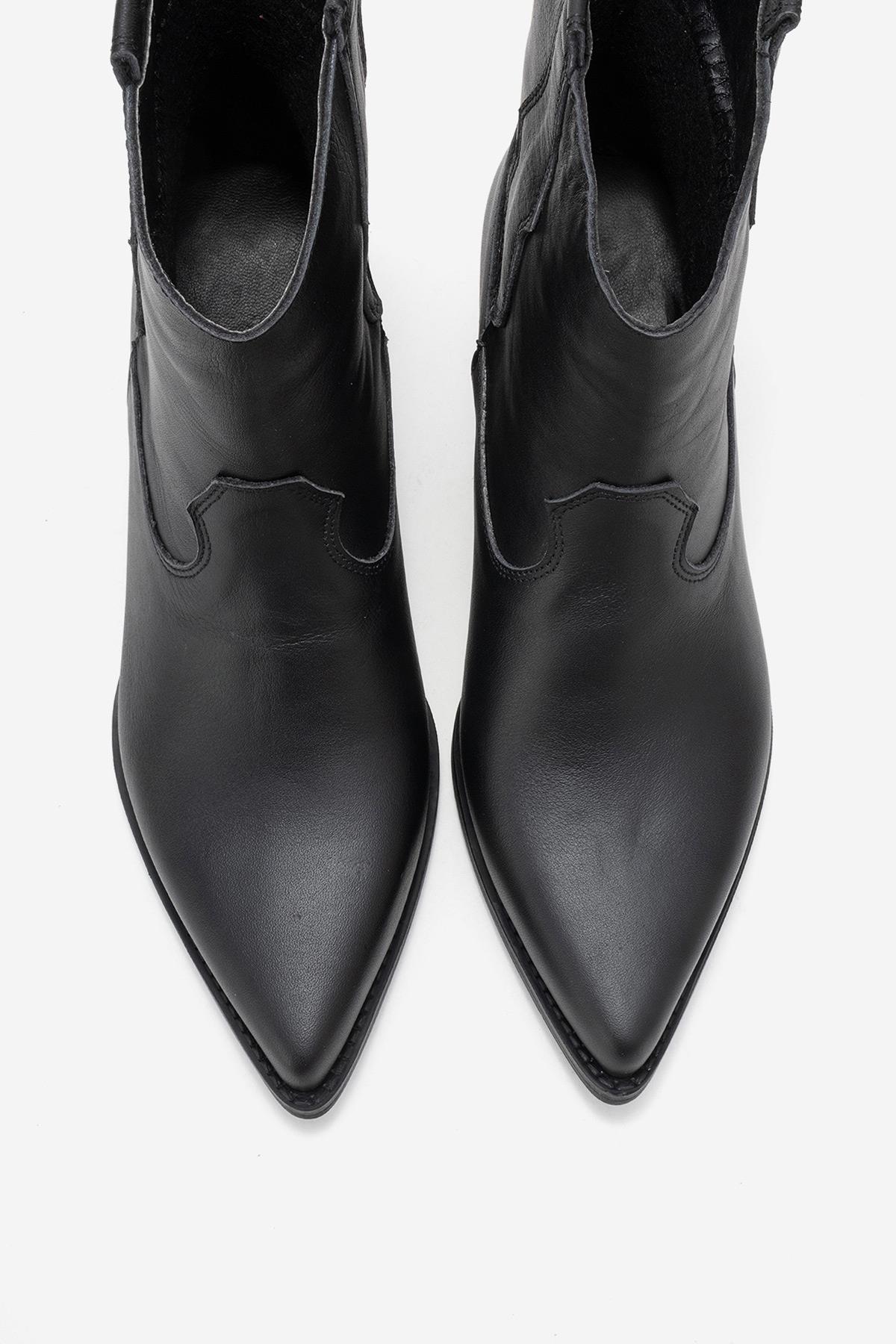 Elia - Black Genuine Leather Western Boot – side view showing leather, black, red, SimmiUnique