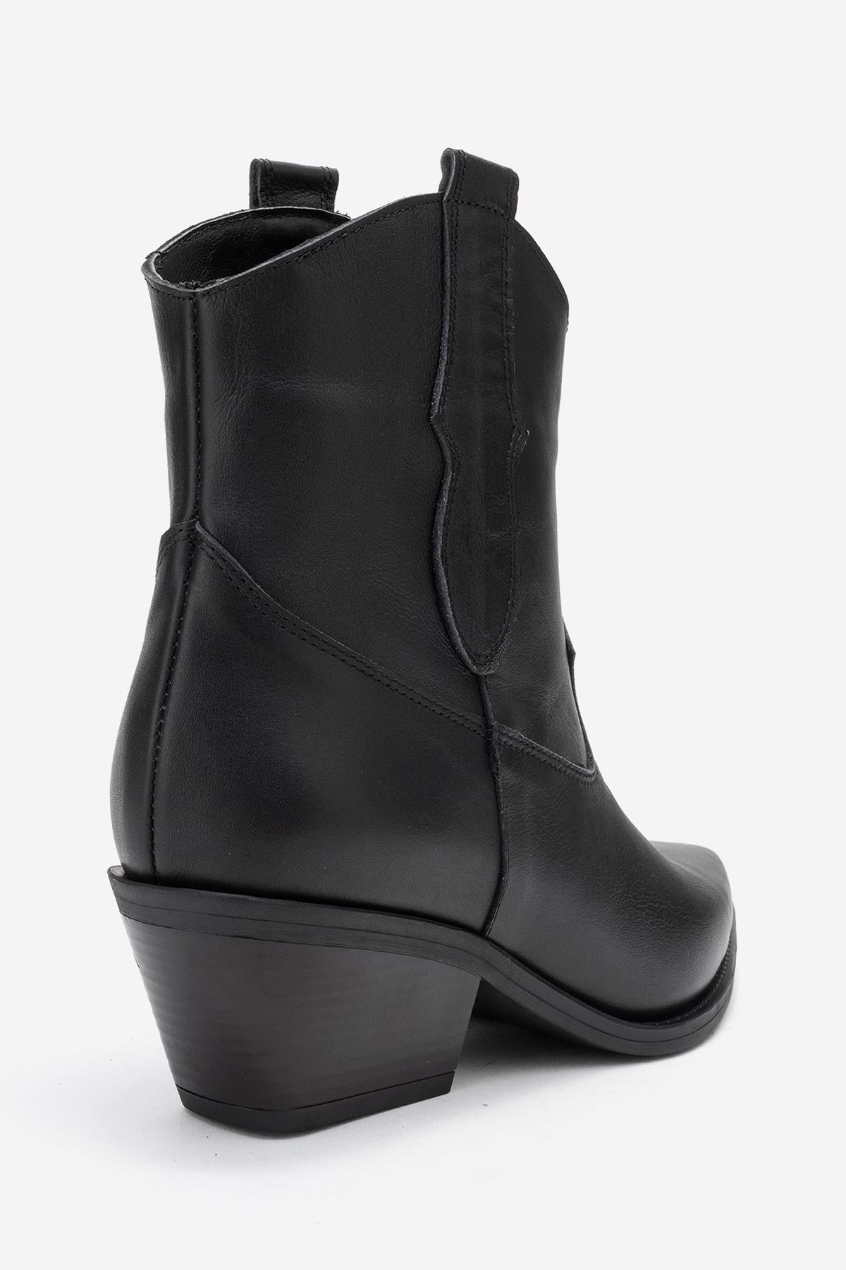 Elia - Black Genuine Leather Western Boot – back view showing leather, black, red, SimmiUnique