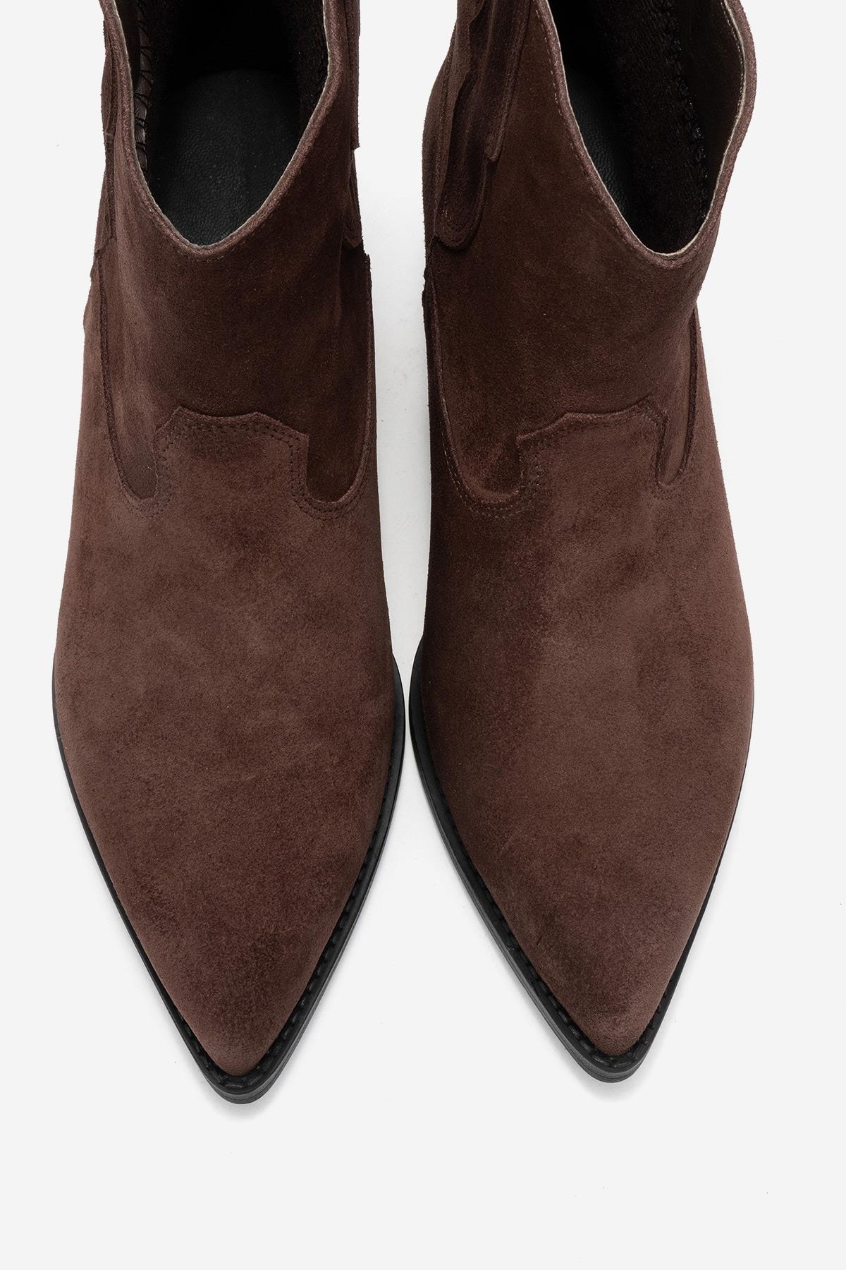 Elia - Brown Suede Genuine Leather Western Boot – side view showing leather, suede, SimmiUnique