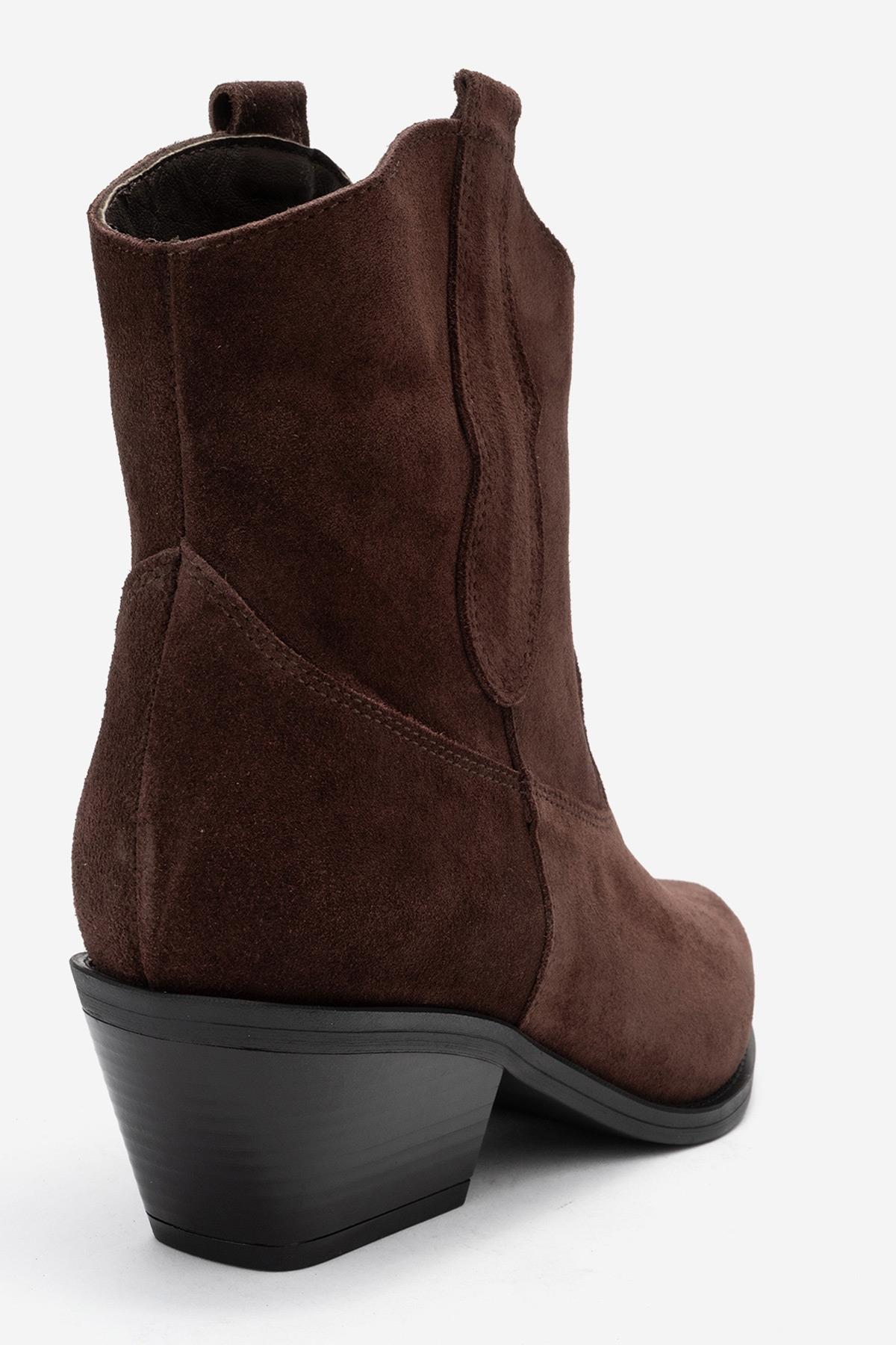 Elia - Brown Suede Genuine Leather Western Boot – back view showing leather, suede, SimmiUnique