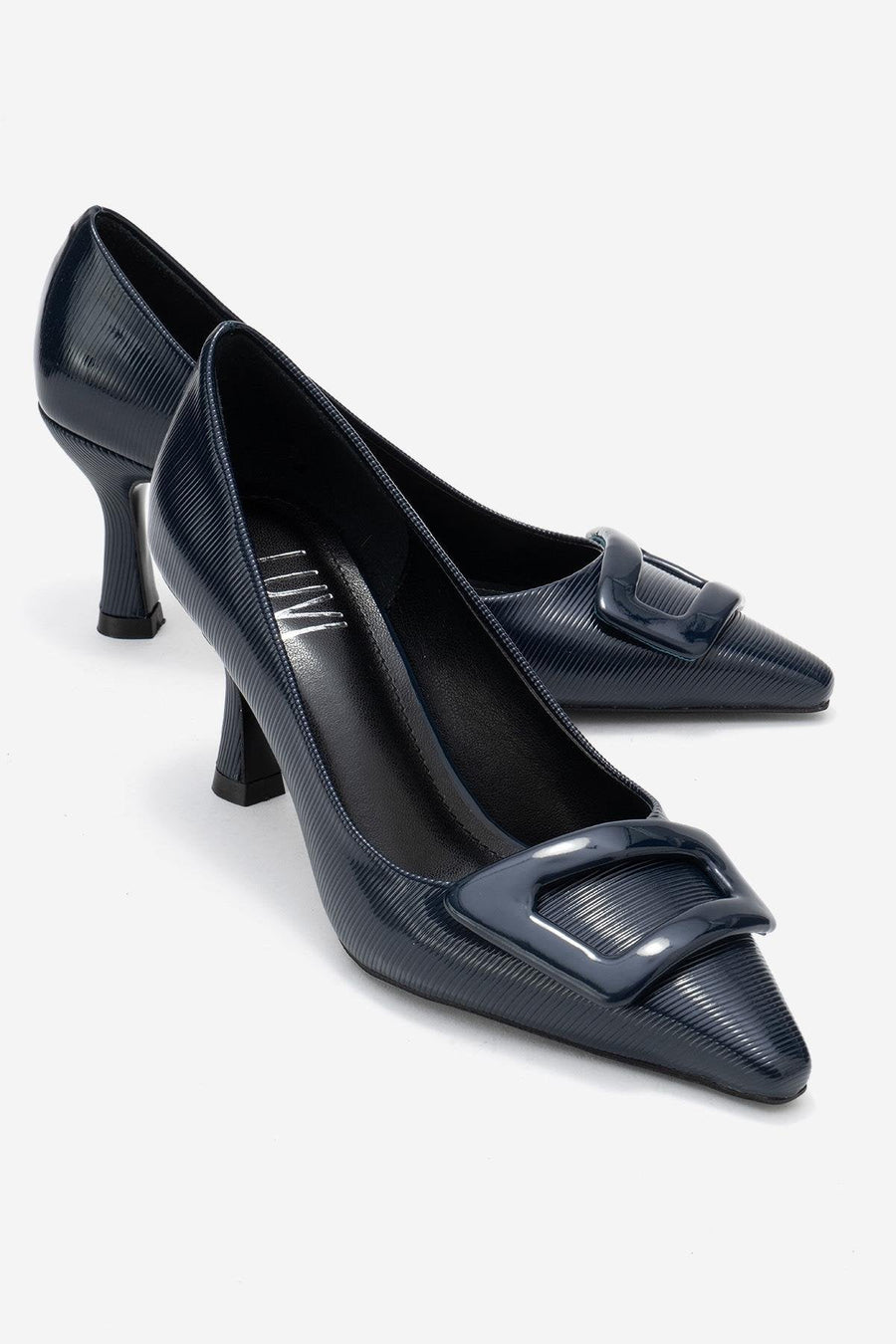 Astra - Navy Striped Buckle Pump