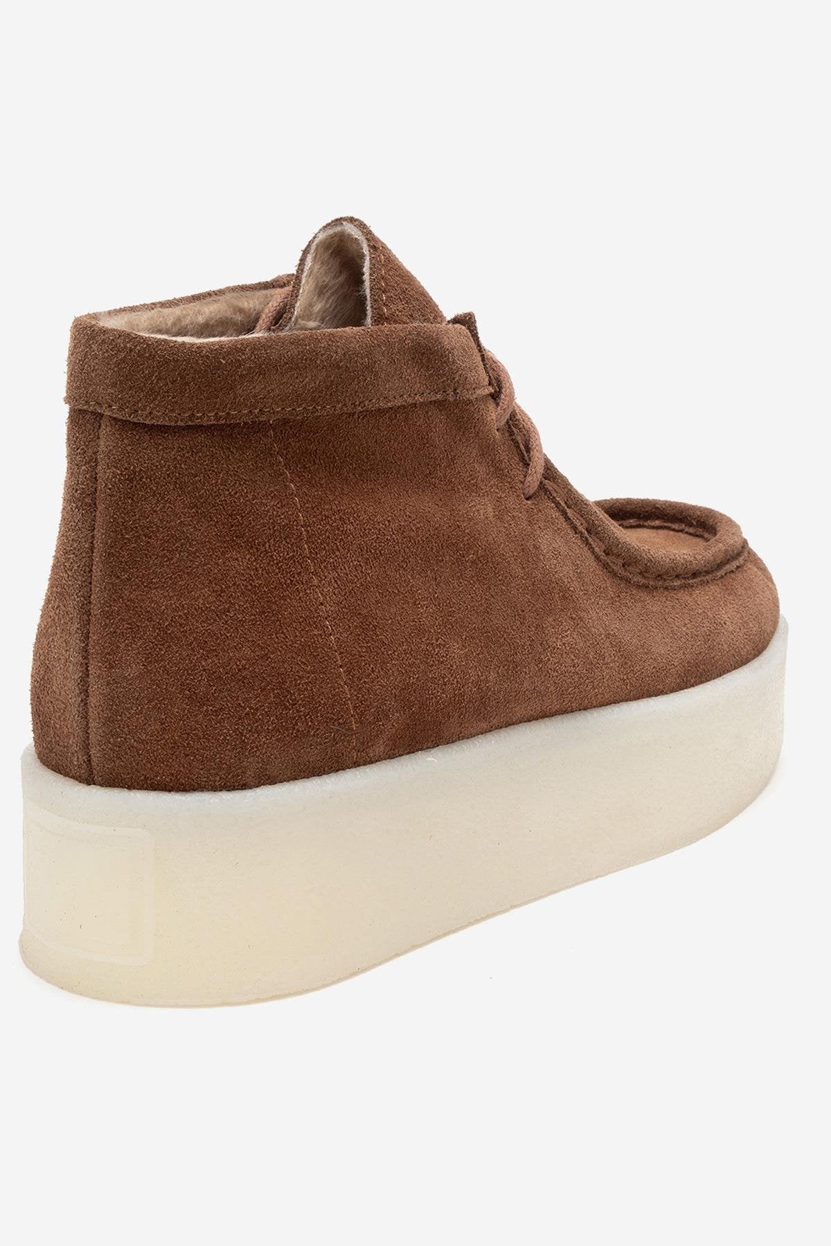Melia - Cognac Suede Genuine Leather Ankle Boot – back view showing leather, suede, SimmiUnique