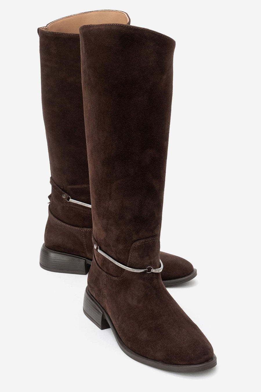 Ansel - Brown Suede Genuine Leather Ankle-Strap Riding Boot