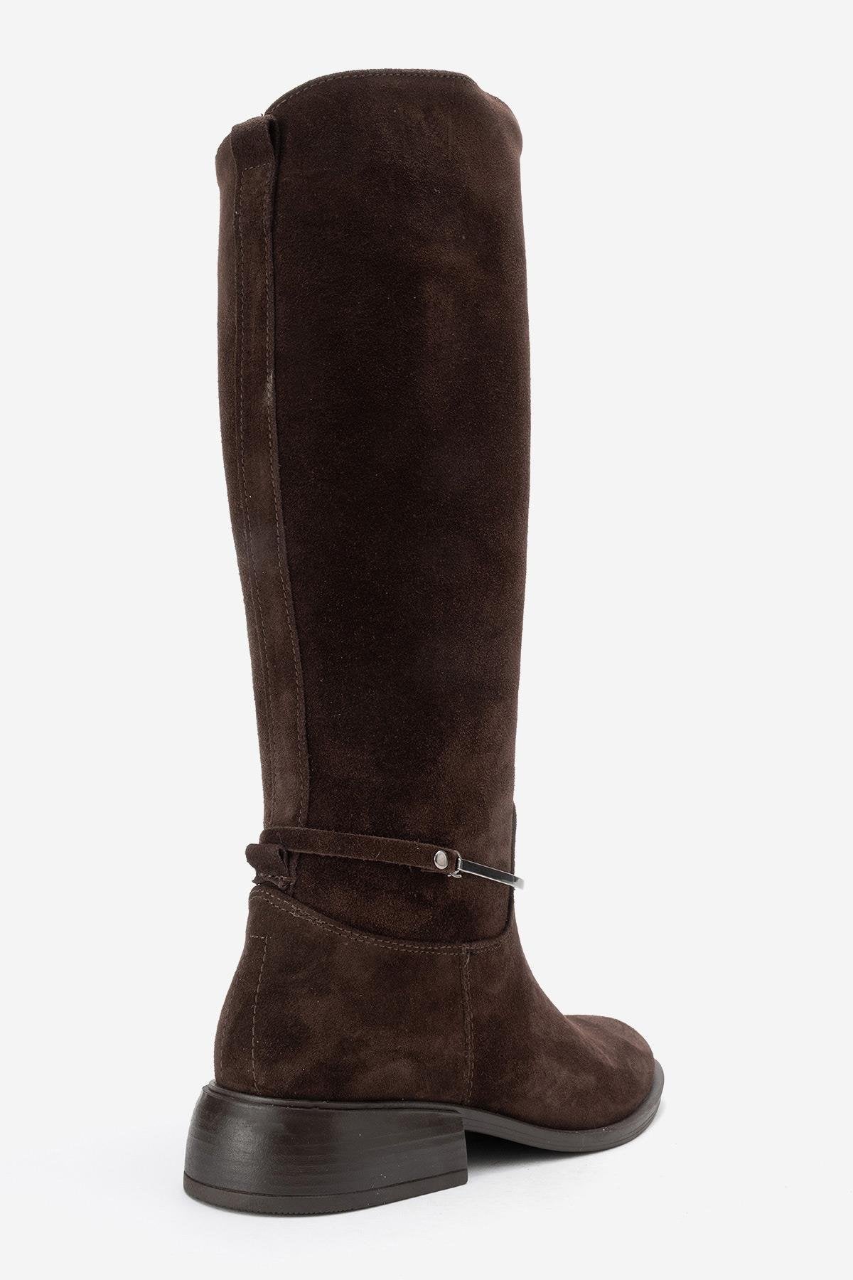 Ansel - Brown Suede Genuine Leather Ankle-Strap Riding Boot – back view showing leather, suede, SimmiUnique