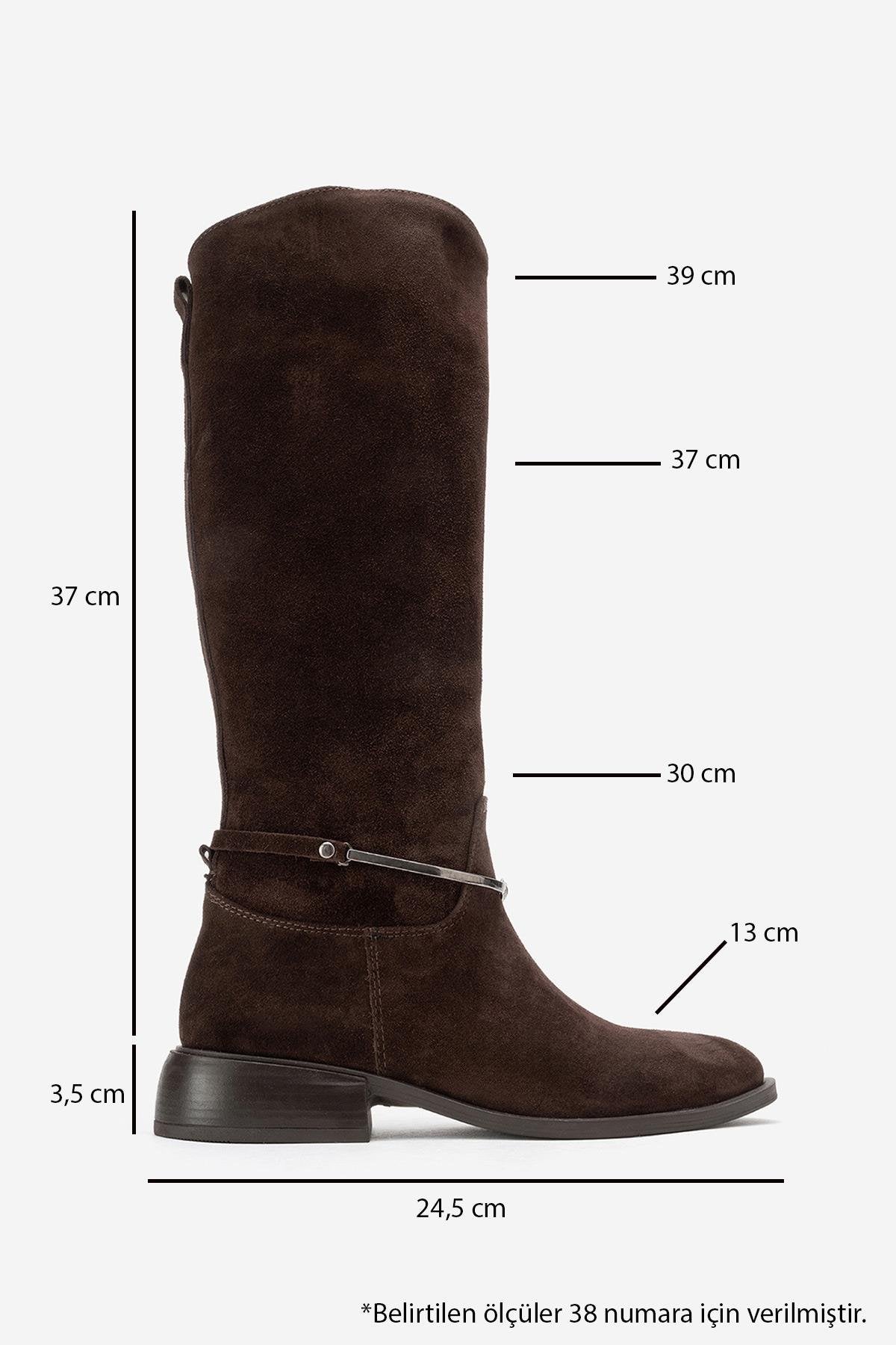 Ansel - Brown Suede Genuine Leather Ankle-Strap Riding Boot – top view showing leather, suede, SimmiUnique