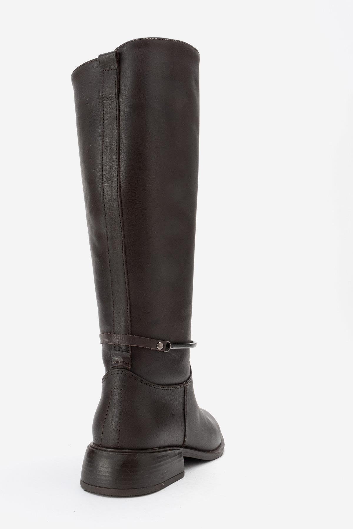 Ansel - Brown Genuine Leather Ankle-Strap Riding Boot – back view showing leather, SimmiUnique