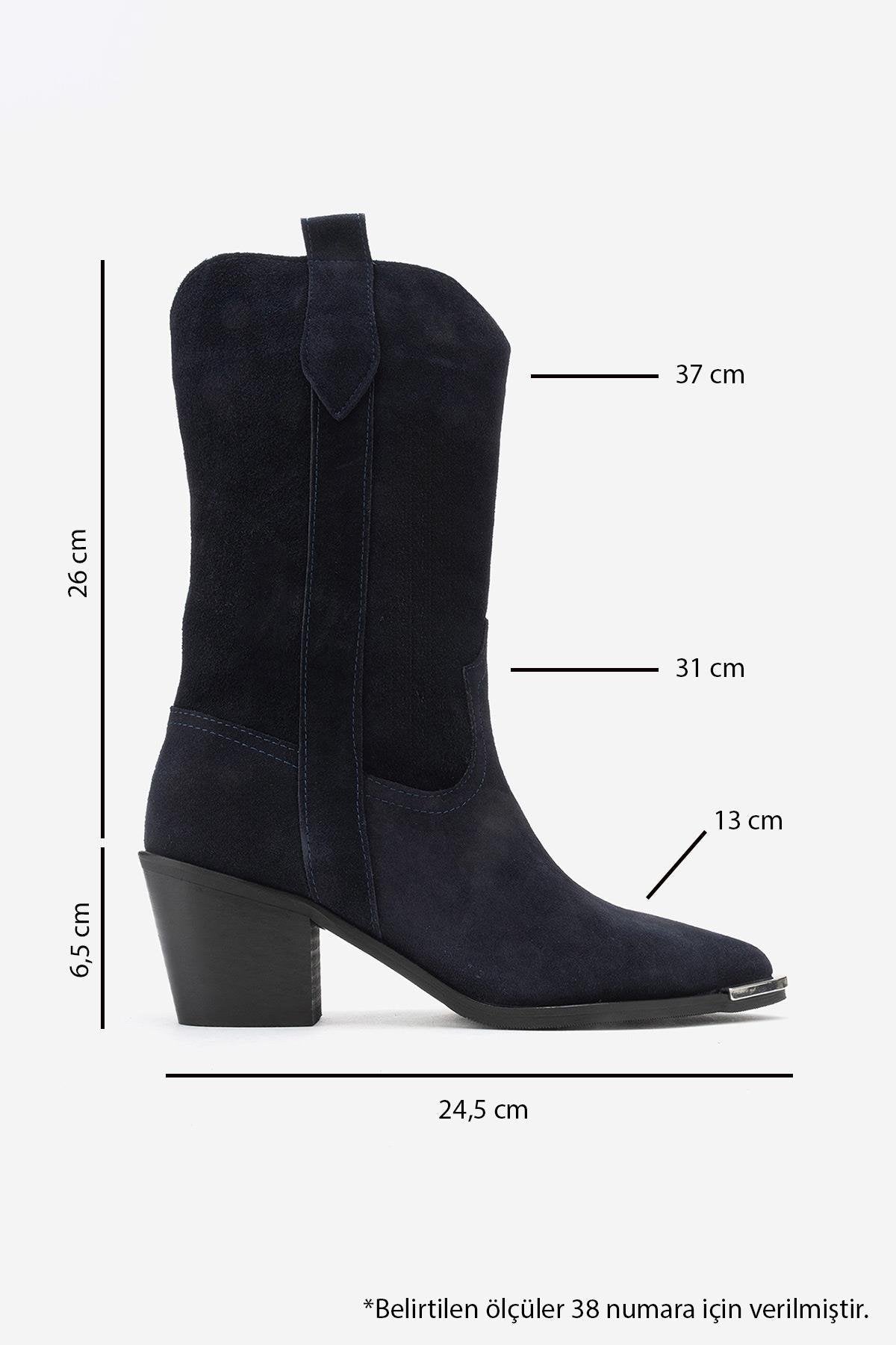 Alvi - Navy Suede Genuine Leather Western Boot – top view showing leather, suede, SimmiUnique