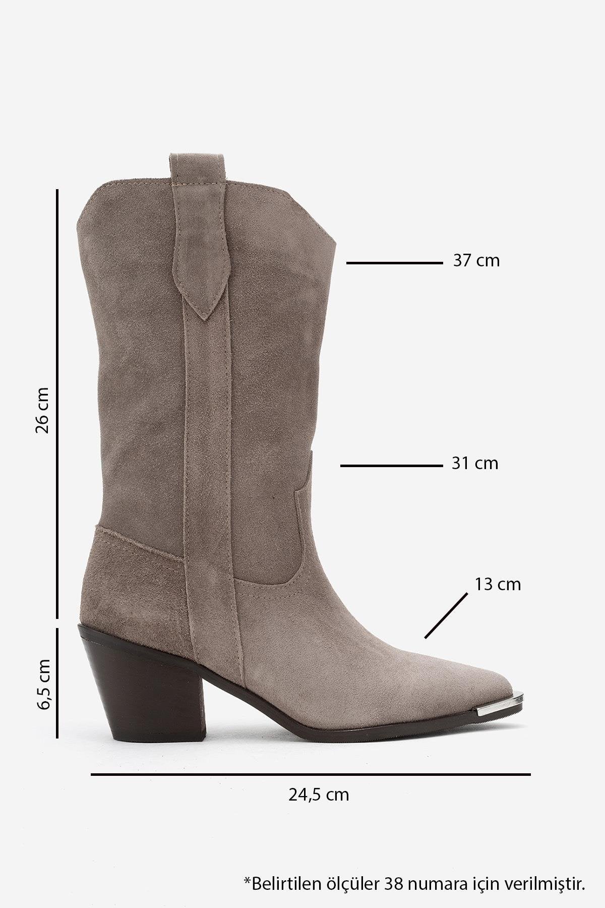 Alvi - Taupe Suede Genuine Leather Western Boot – top view showing leather, suede, SimmiUnique