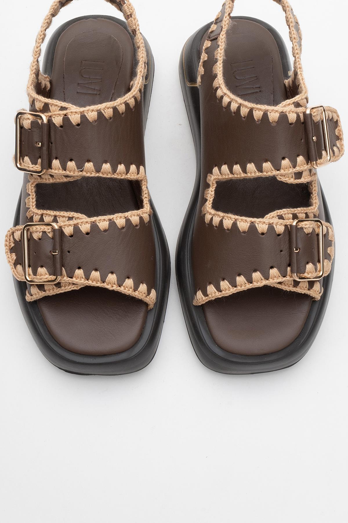 Douro - Brown Braided Rope Strap Leather Sandal – side view showing leather, SimmiUnique
