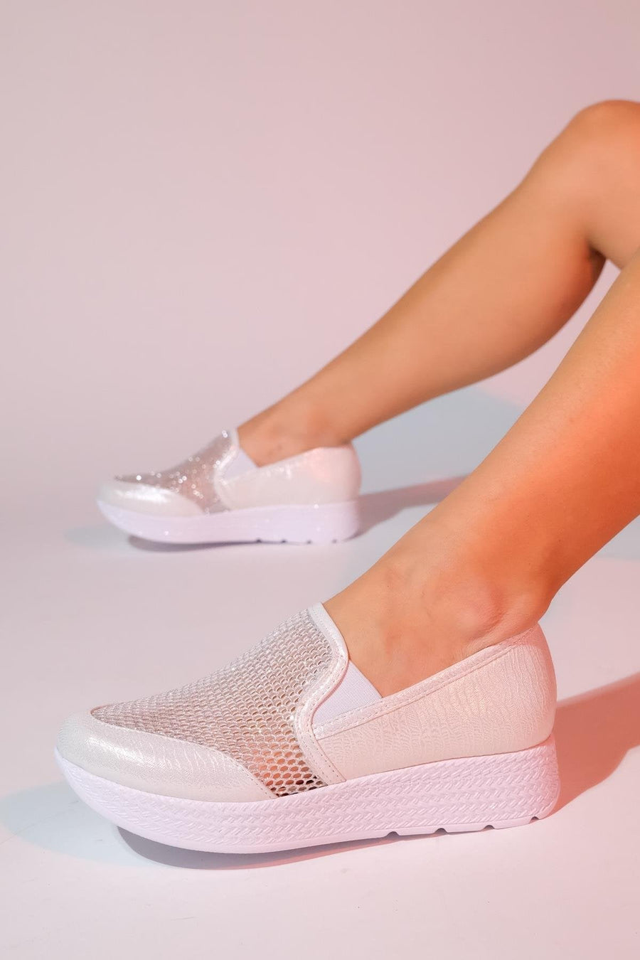 Purcan - Pearl Glitter Mesh Chunky Sole Casual Shoe