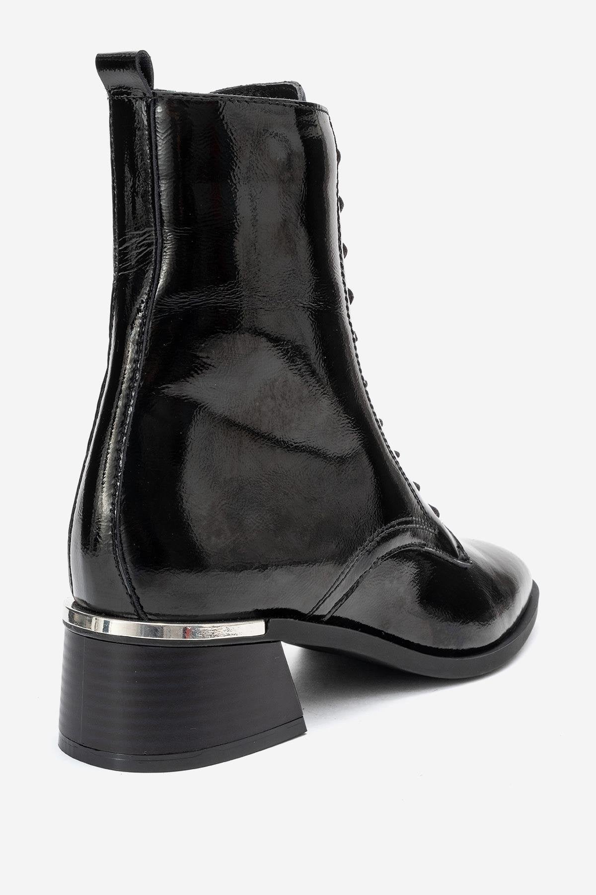 AVIA - Black Genuine Leather Block Heel Boot – back view showing leather, black, SimmiUnique