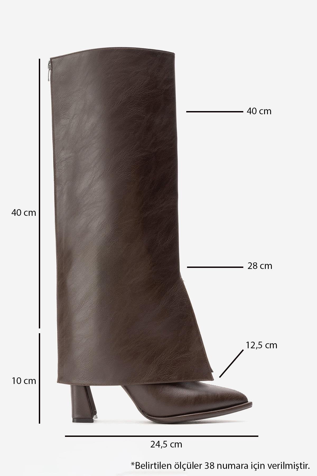 AJA - Brown Block Heel Boot – pair view showing leather, SimmiUnique