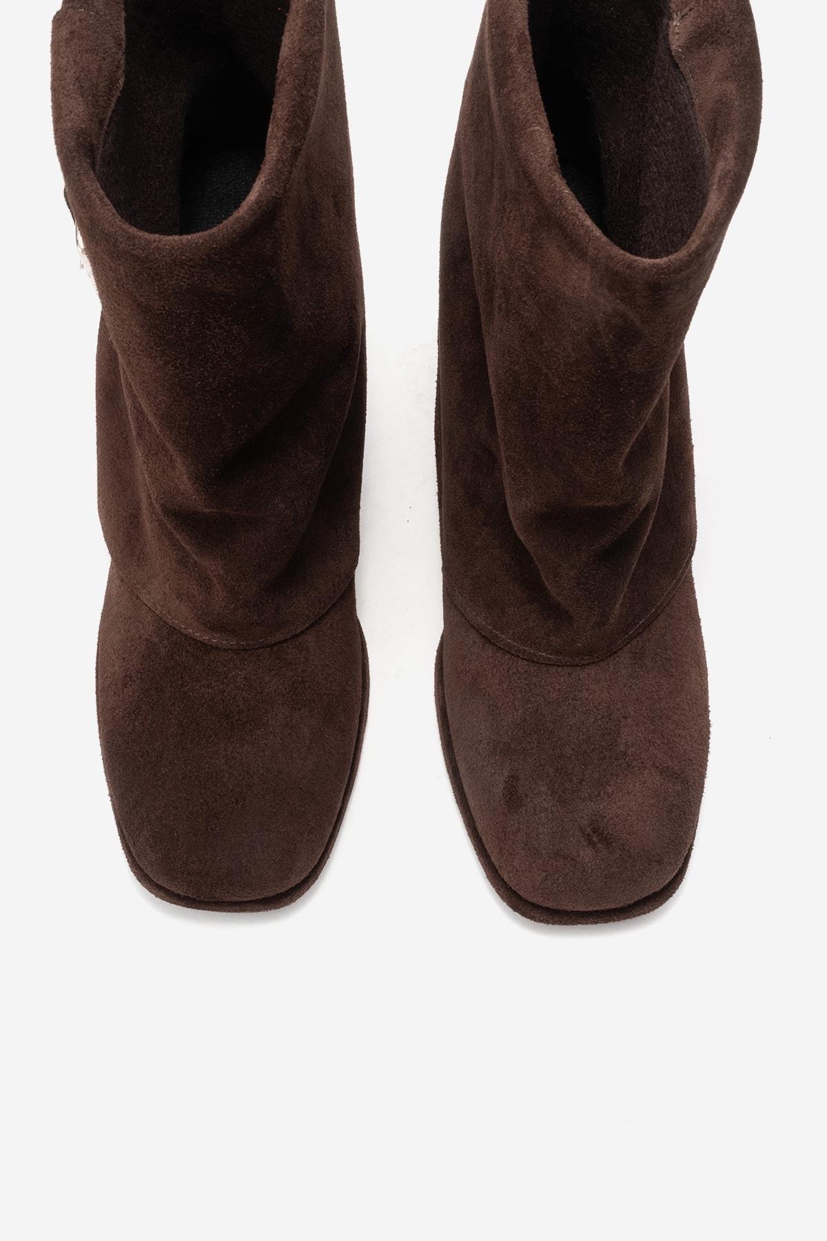 LORE - Brown Genuine Leather Block Heel Boot – side view showing leather, suede, SimmiUnique