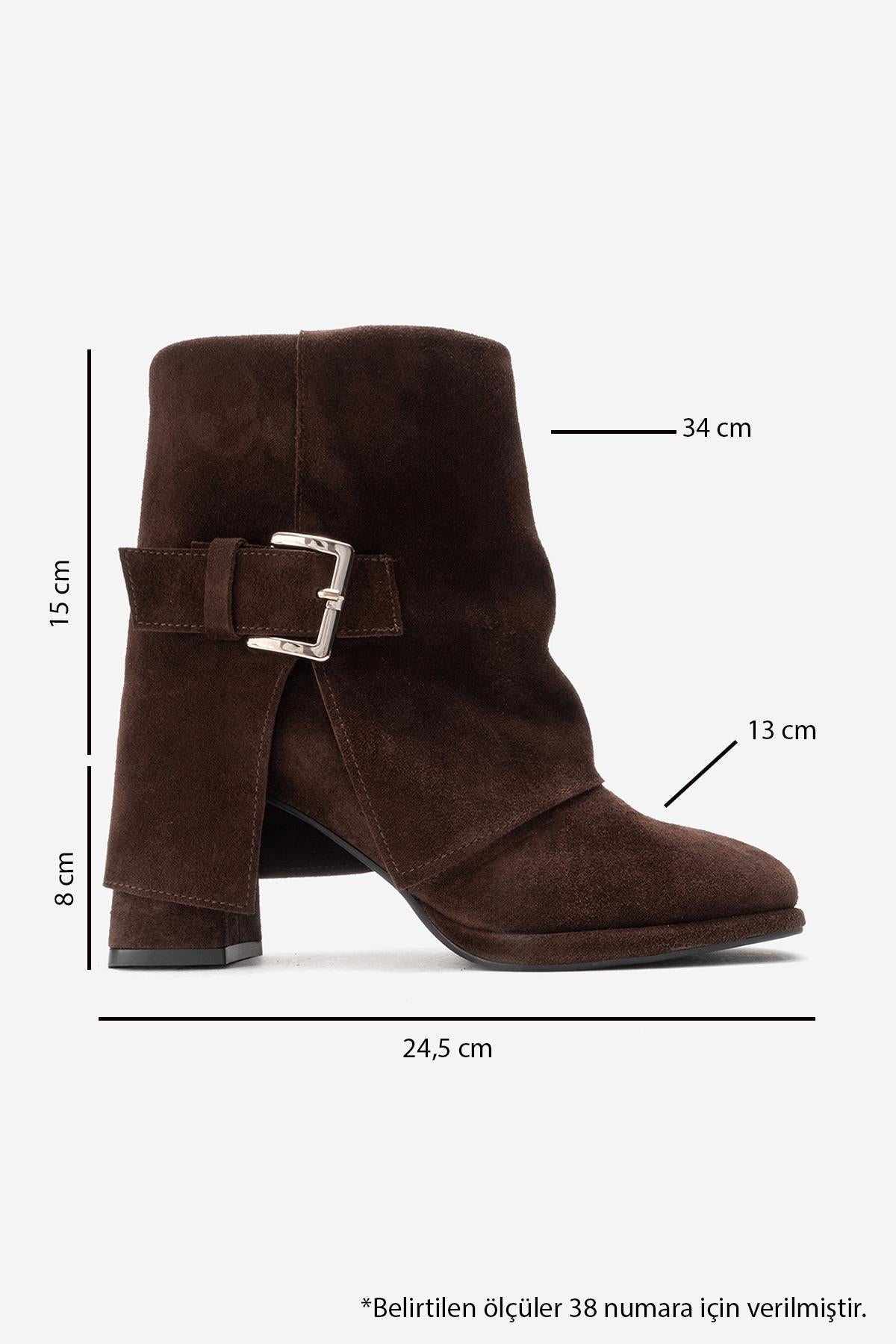 LORE - Brown Genuine Leather Block Heel Boot – top view showing leather, suede, SimmiUnique