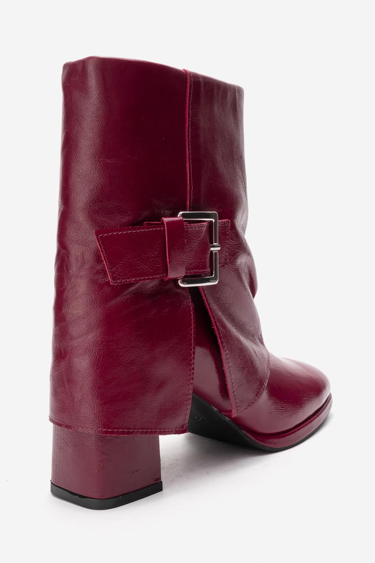 LORE - Burgundy Genuine Leather Block Heel Boot – back view showing leather, SimmiUnique