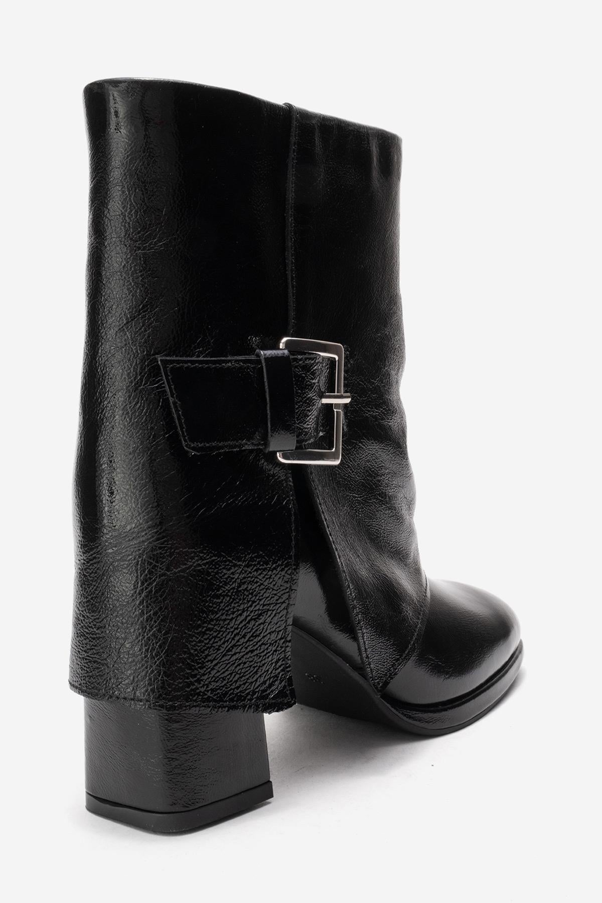 LORE - Black Genuine Leather Block Heel Boot – back view showing leather, black, SimmiUnique
