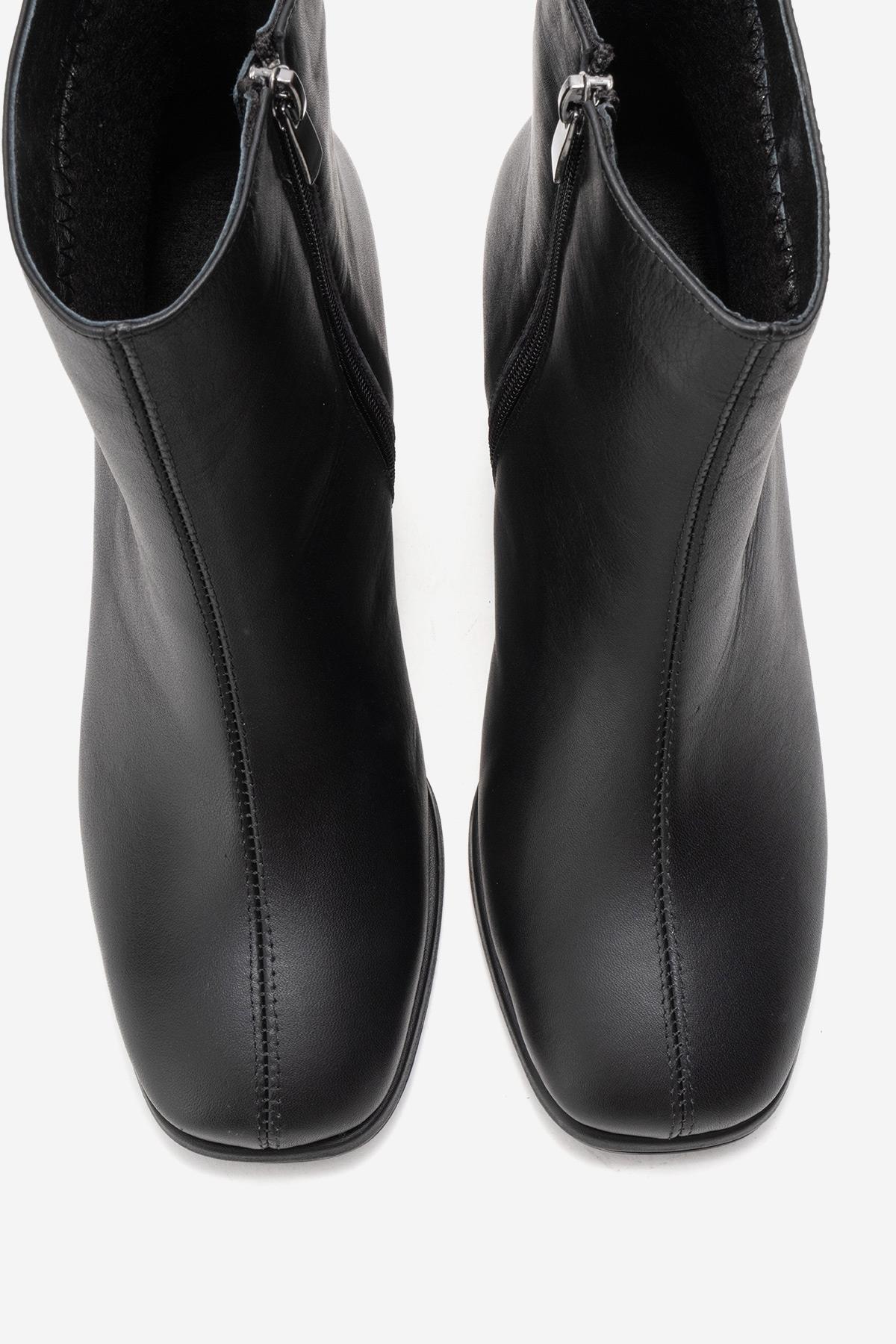 Napoli - Black Genuine Leather Block Heel Ankle Boot – side view showing leather, black, SimmiUnique