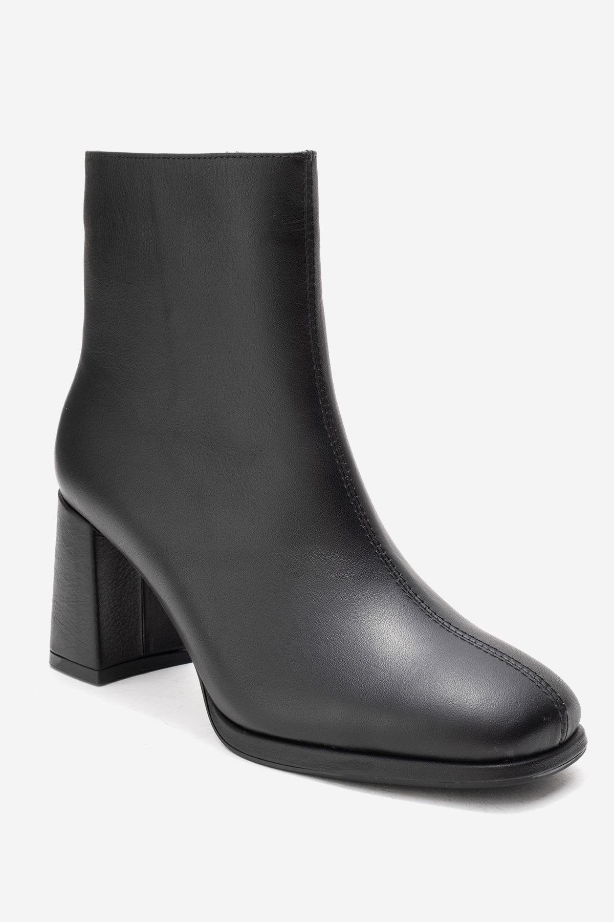 Napoli - Black Genuine Leather Block Heel Ankle Boot – detail view showing leather, black, SimmiUnique