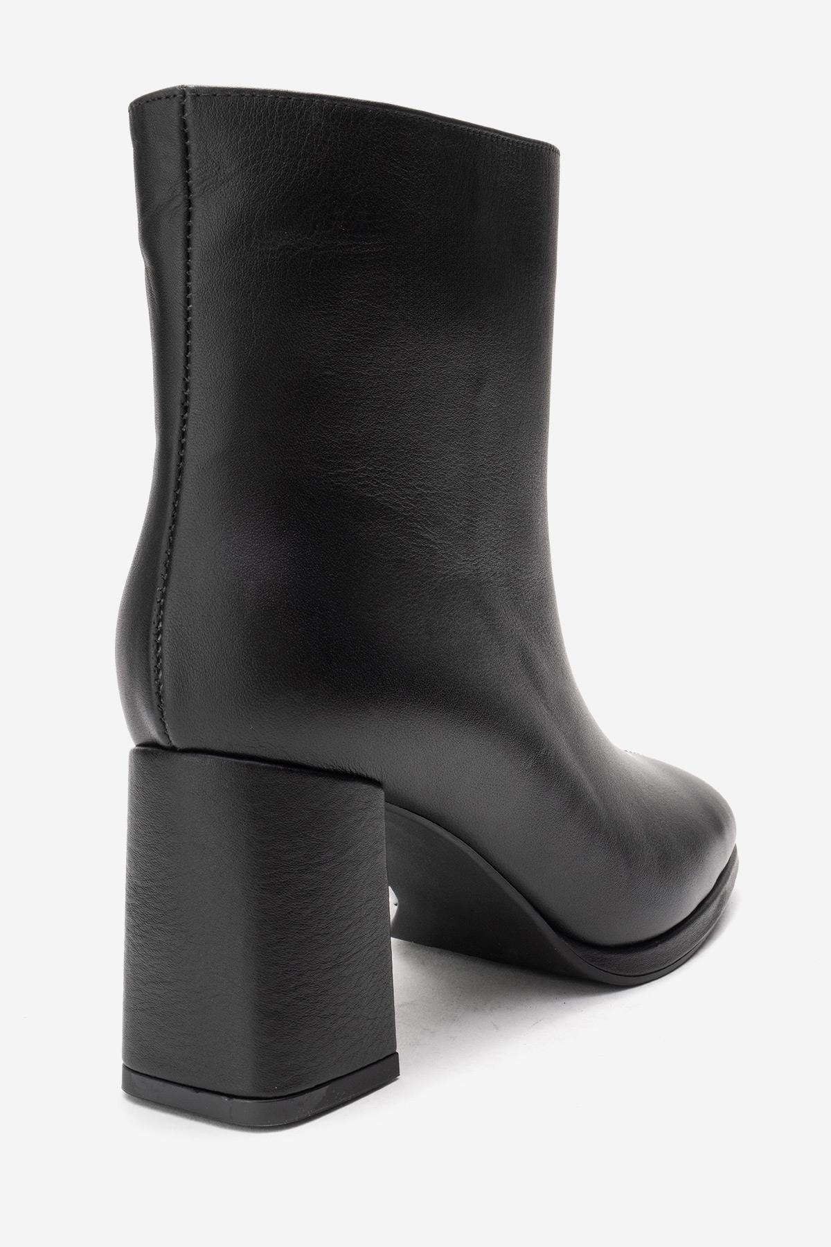 Napoli - Black Genuine Leather Block Heel Ankle Boot – back view showing leather, black, SimmiUnique
