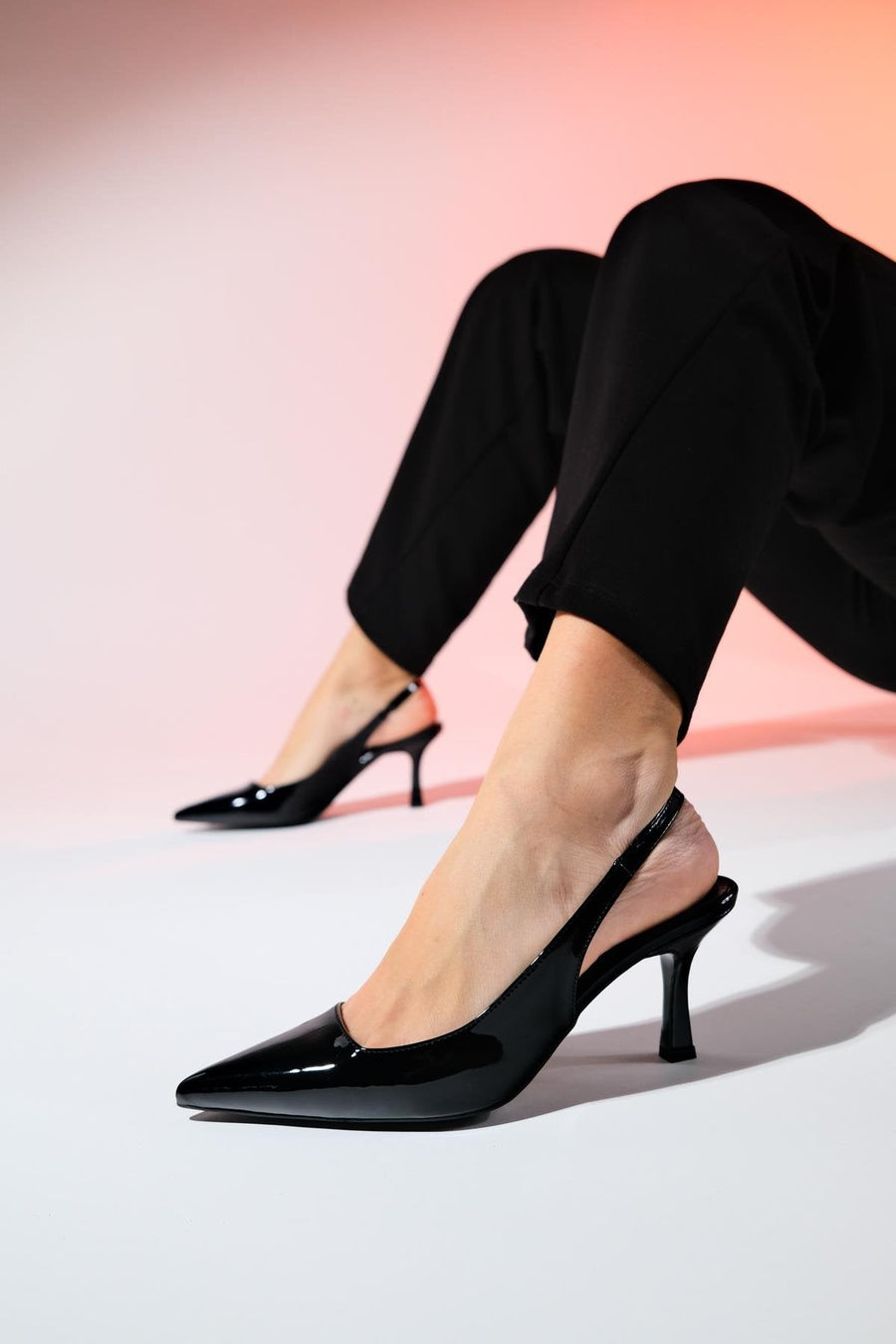 Flem - Black Patent Pointed Toe Backless Stiletto Pump