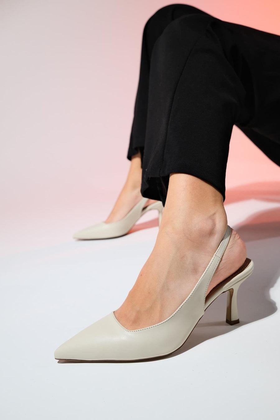 Flem - Ecru Pointed Toe Backless Stiletto Pump