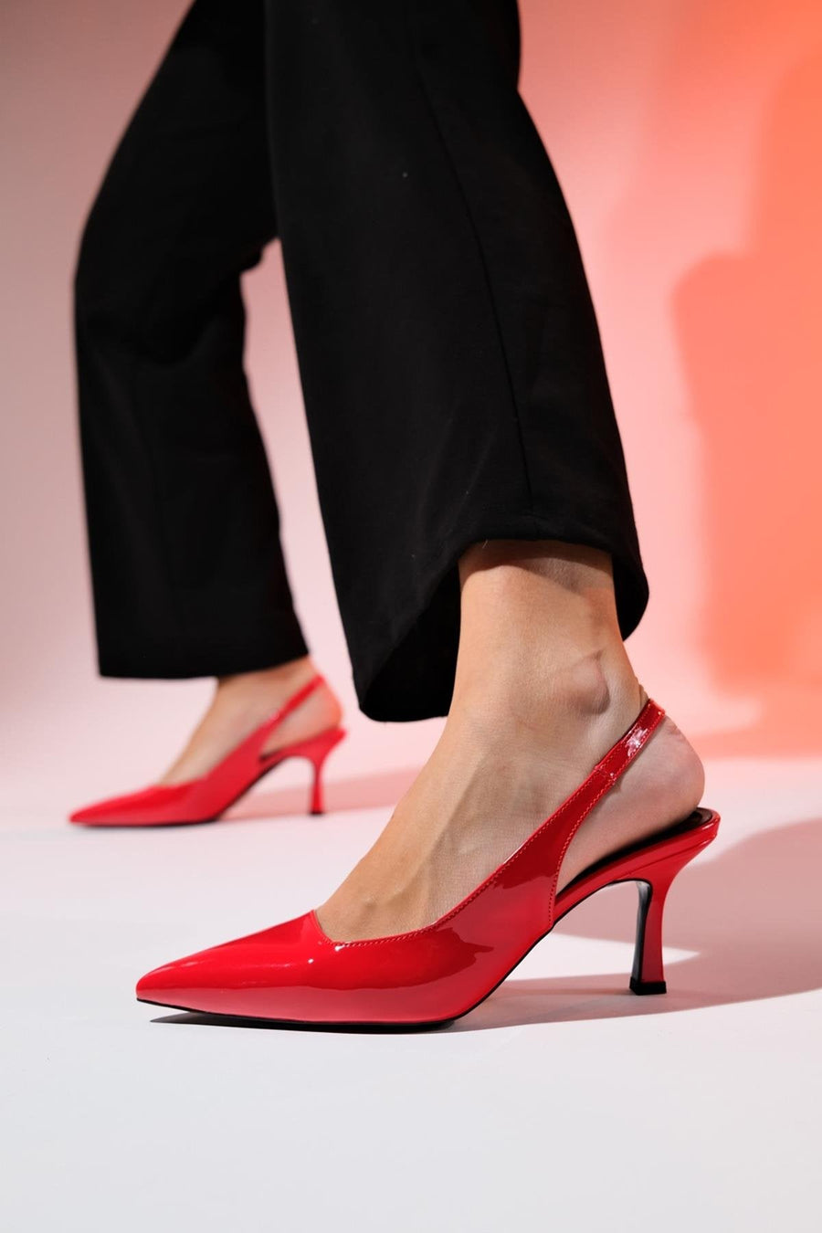 Flem - Red Patent Pointed Toe Backless Stiletto Pump