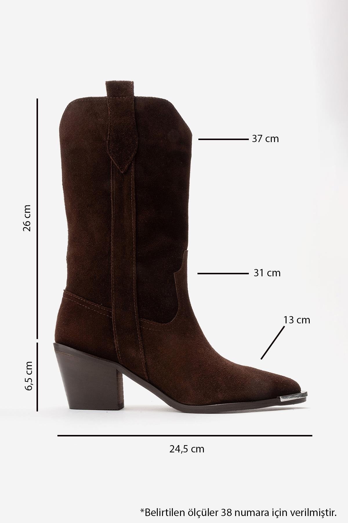 ALVI - Brown Genuine Suede Block Heel Western Boot – top view showing leather, suede, SimmiUnique