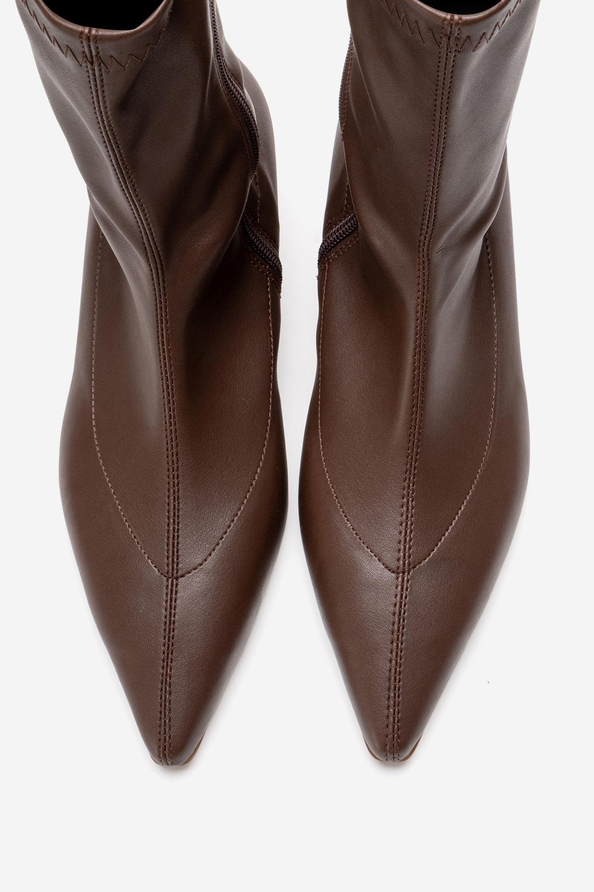 ALORA - Brown Kitten Heel Boot – side view showing leather, SimmiUnique