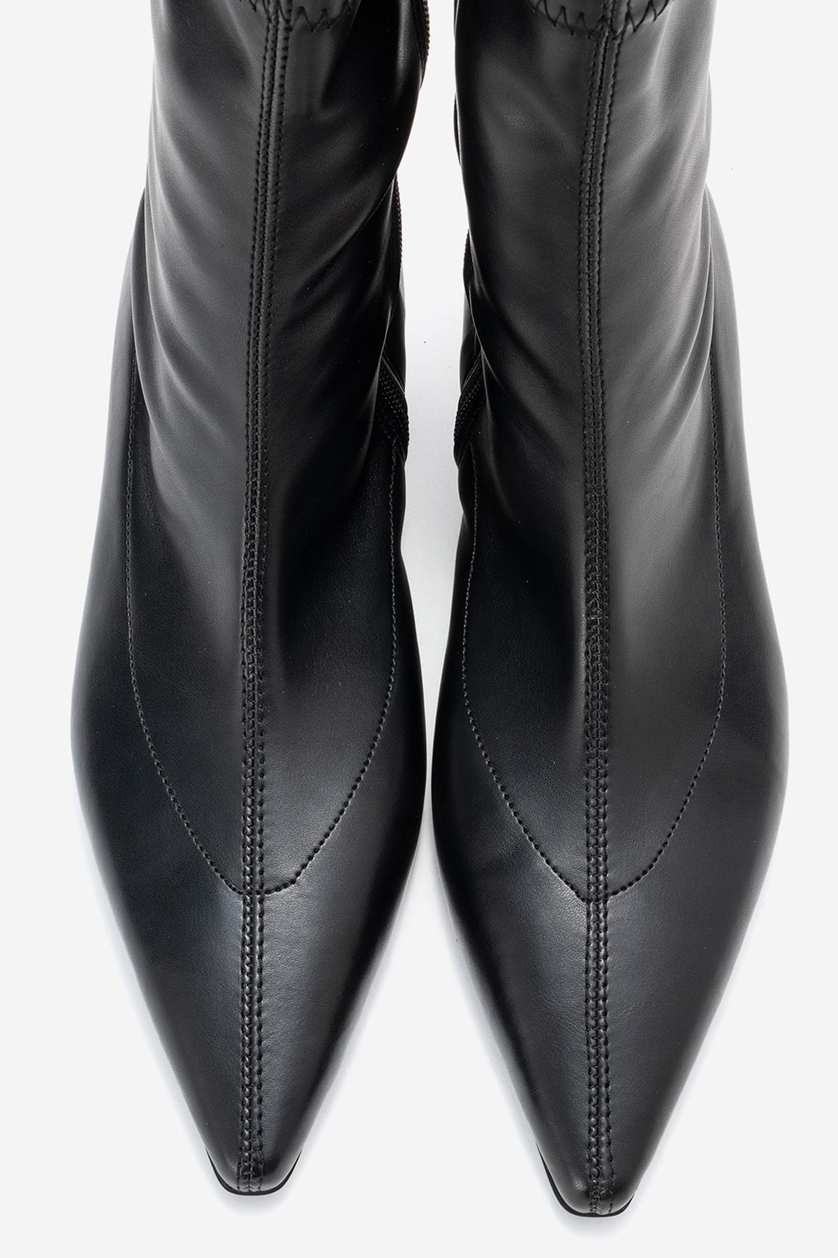 ALORA - Black Kitten Heel Boot – side view showing leather, black, SimmiUnique