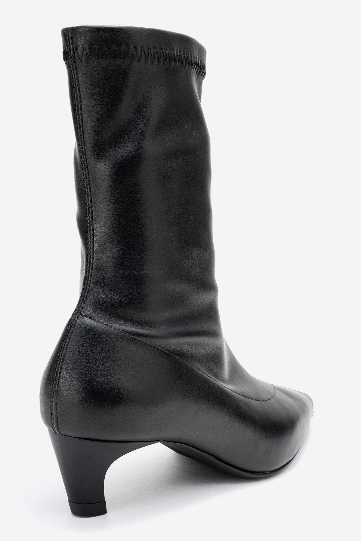 ALORA - Black Kitten Heel Boot – back view showing leather, black, SimmiUnique