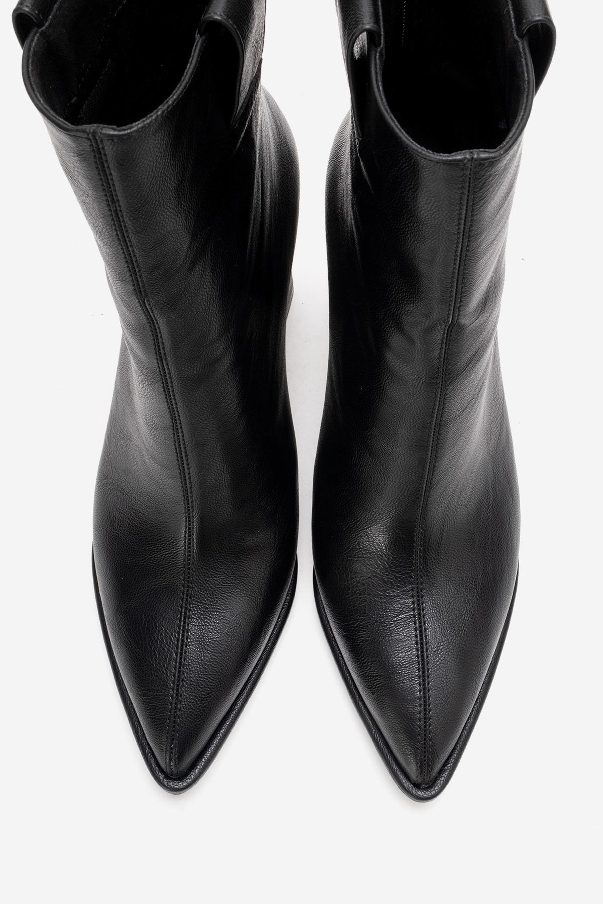 AJA - Black Block Heel Boot – back view showing leather, black, red, SimmiUnique