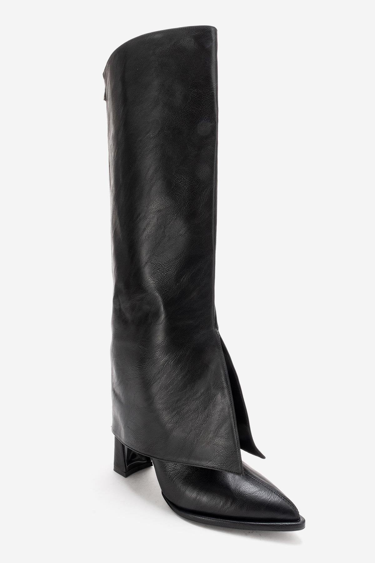 AJA - Black Block Heel Boot – product view 9 showing leather, black, red, SimmiUnique