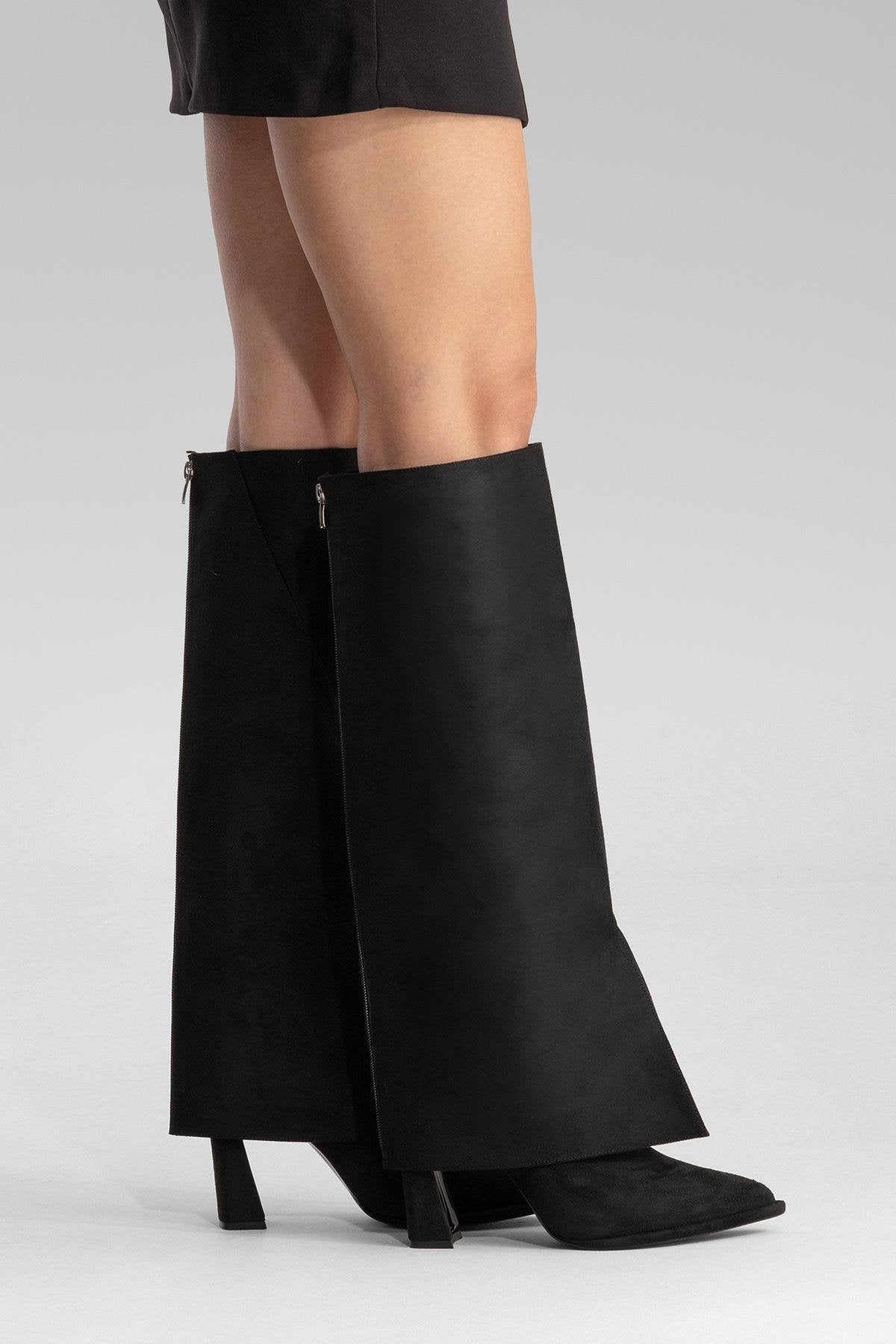 AJA - Black Block Heel Boot – product view 9 showing suede, black, SimmiUnique
