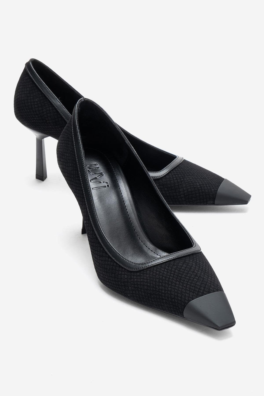 RONA - Black Patterned Pointed Stiletto Pump