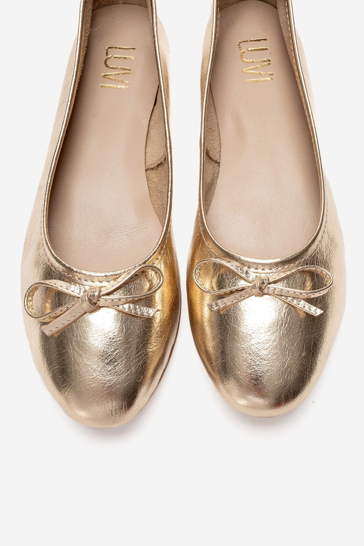 01 - Gold Genuine Leather Ballet Flat – side view showing leather, gold, SimmiUnique
