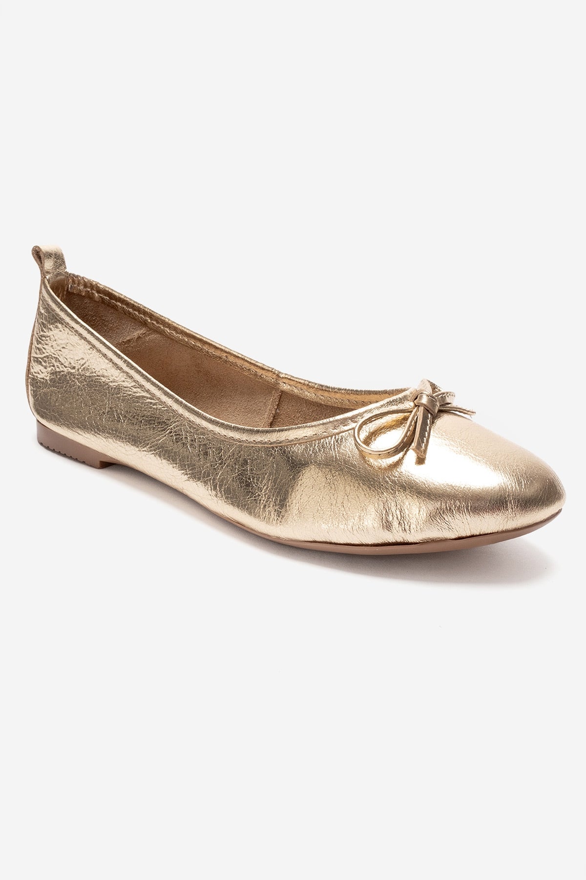 01 - Gold Genuine Leather Ballet Flat – detail view showing leather, gold, SimmiUnique