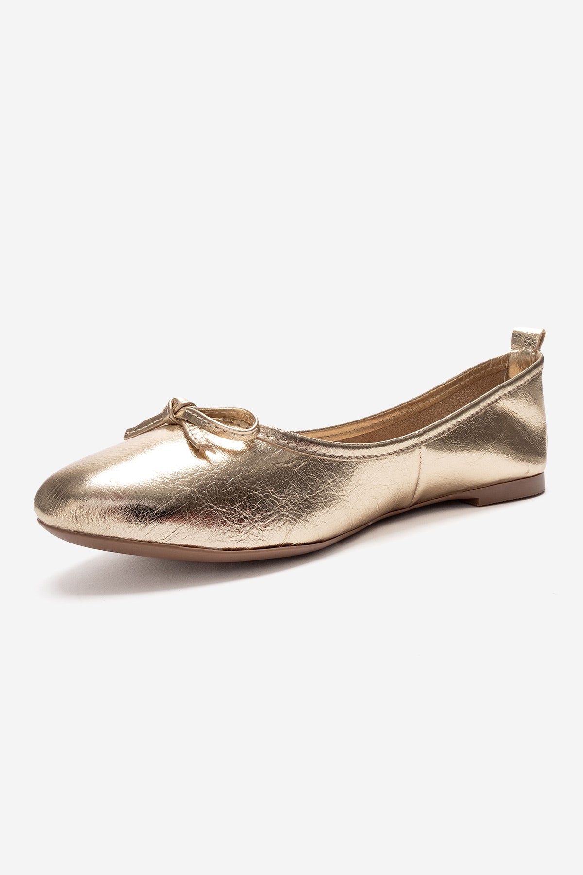 01 - Gold Genuine Leather Ballet Flat – heel view showing leather, gold, SimmiUnique