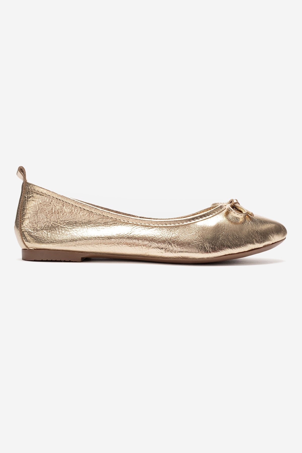 01 - Gold Genuine Leather Ballet Flat – top view showing leather, gold, SimmiUnique