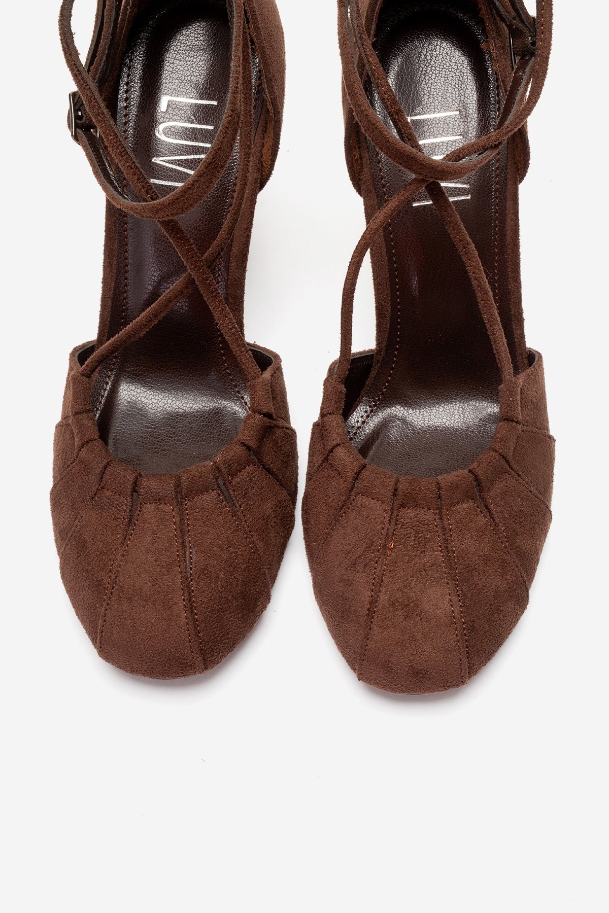 ELIZA - Brown Suede Stiletto Pump – side view showing leather, suede, SimmiUnique