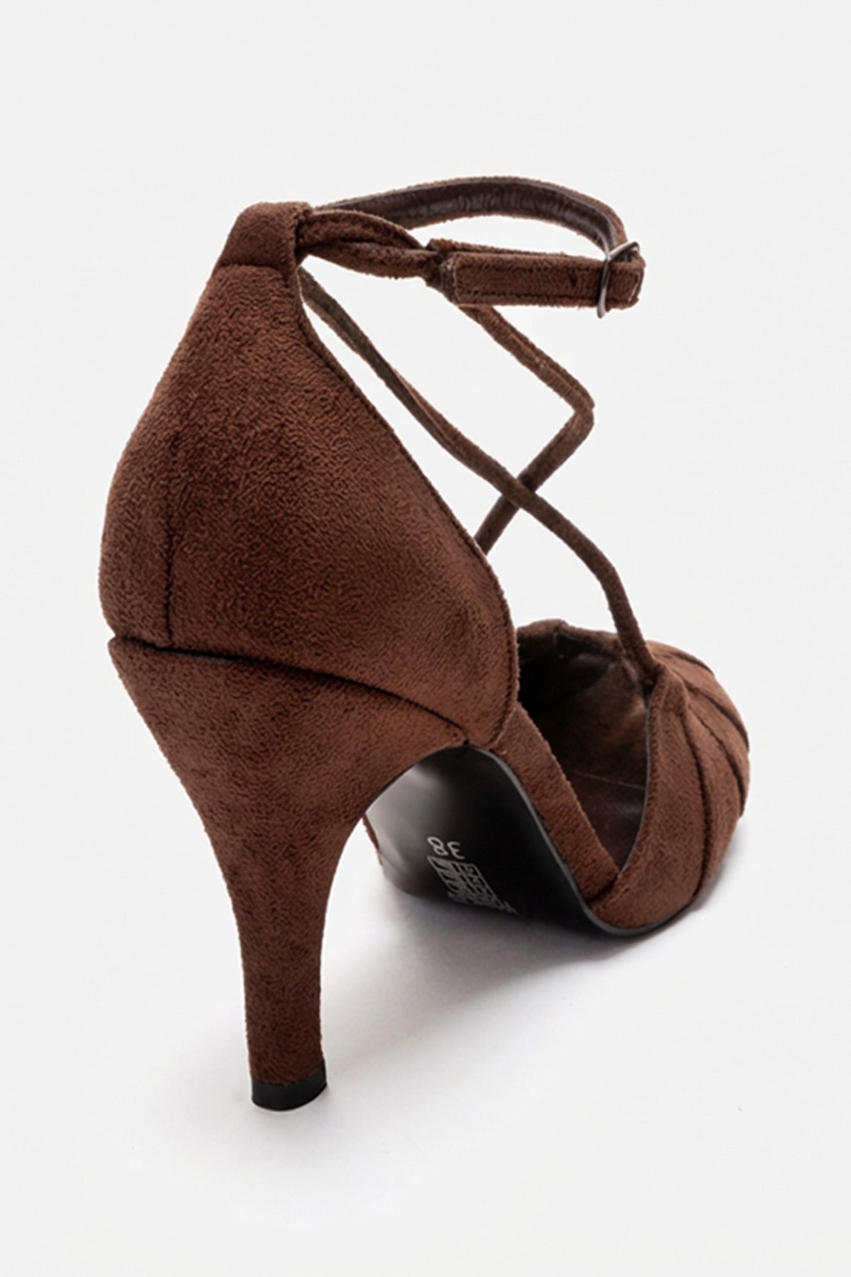 ELIZA - Brown Suede Stiletto Pump – back view showing leather, suede, SimmiUnique
