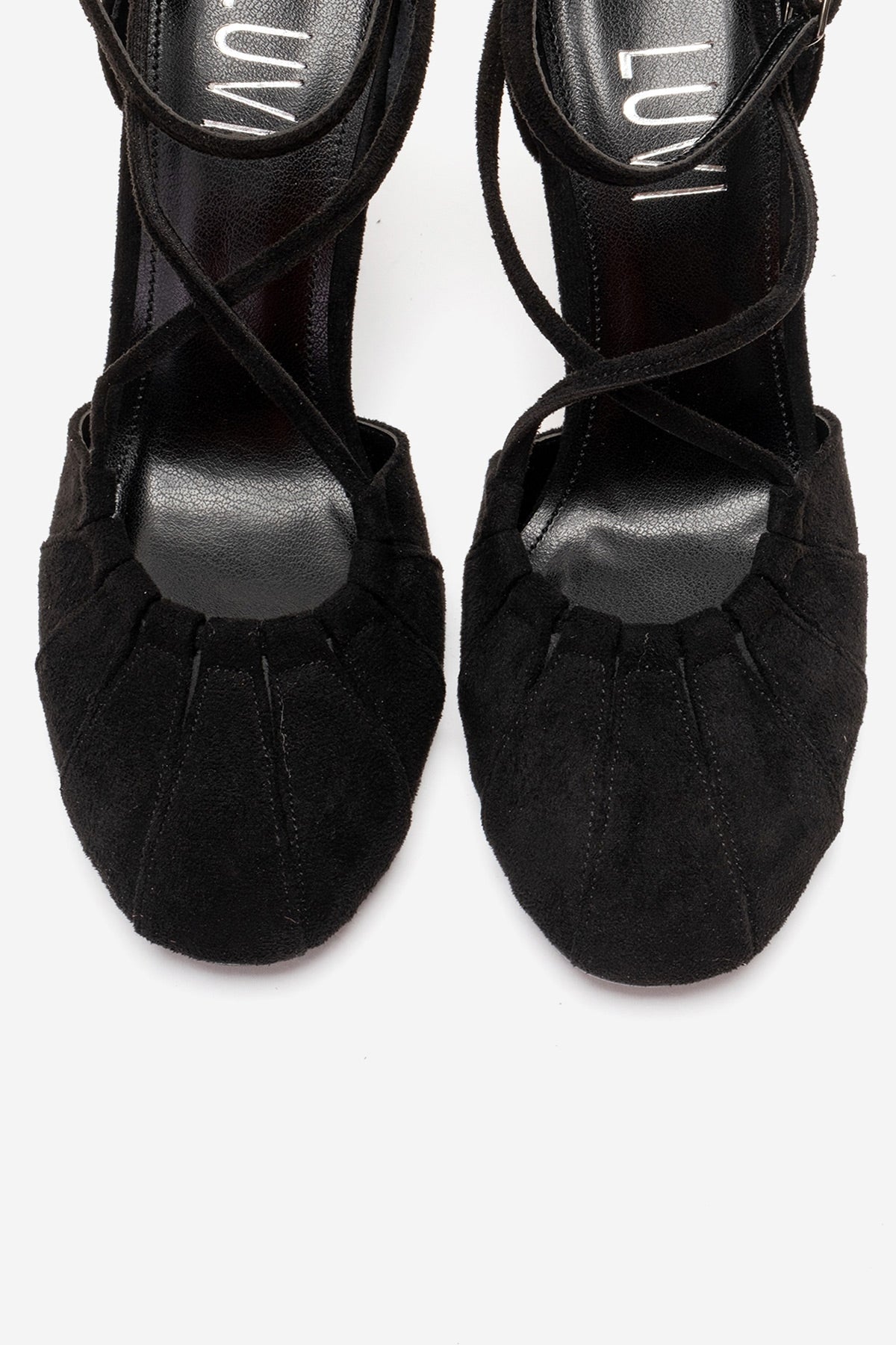 ELIZA - Black Suede Stiletto Pump – side view showing leather, suede, black, SimmiUnique