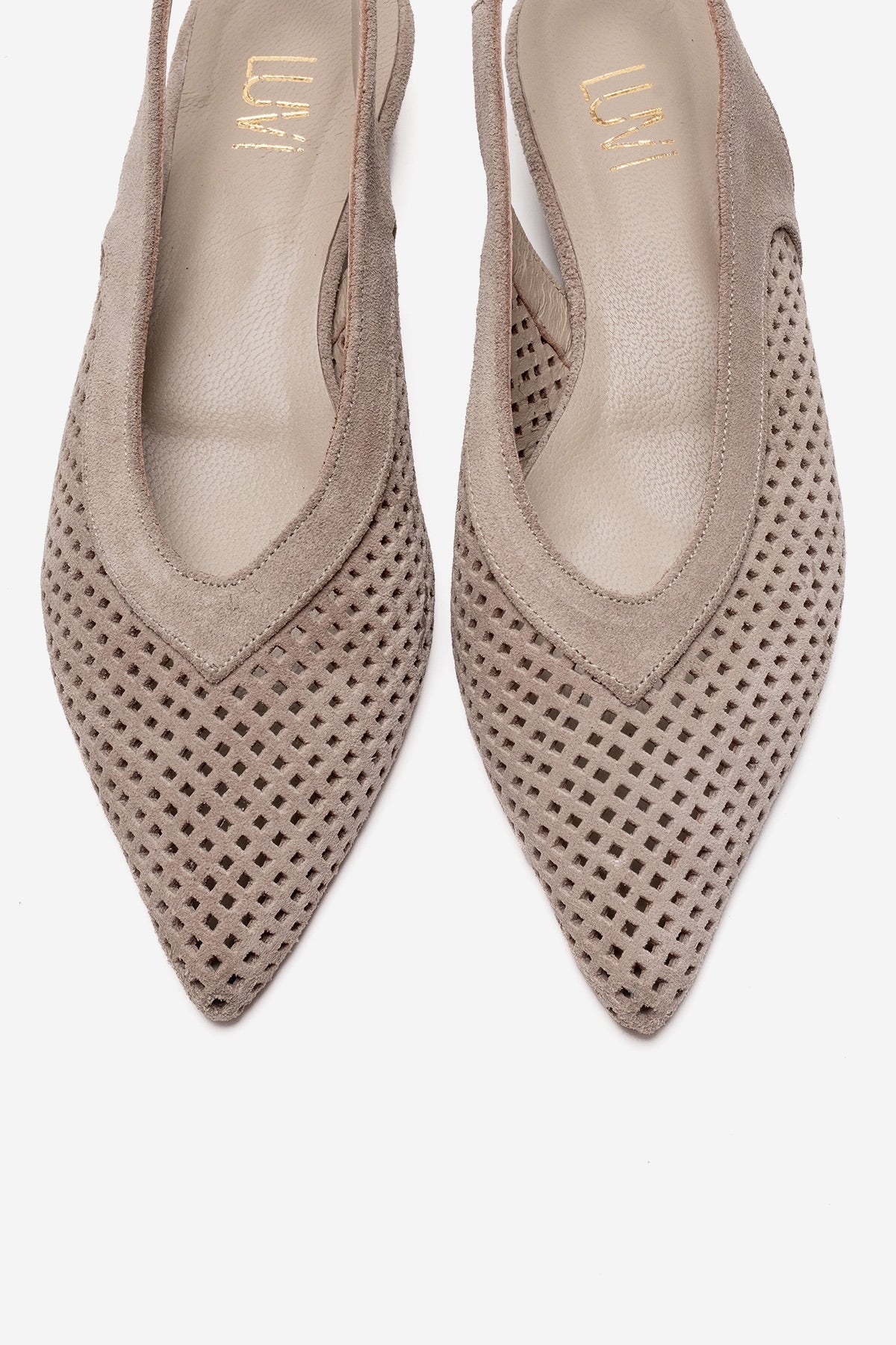 LIEVE - Beige Genuine Leather Low Block Heel Slingback – side view showing leather, suede, SimmiUnique