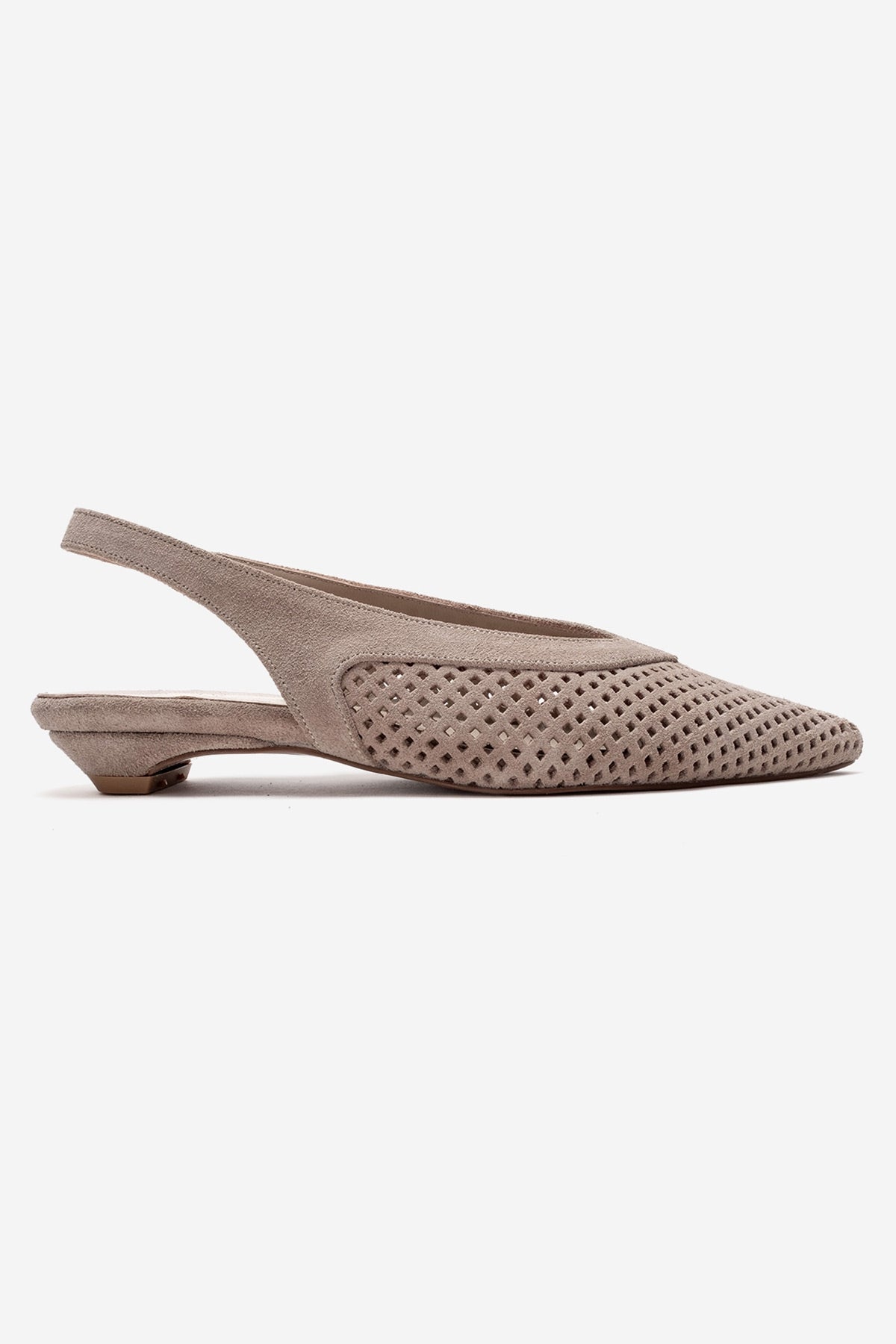 LIEVE - Beige Genuine Leather Low Block Heel Slingback – detail view showing leather, suede, SimmiUnique