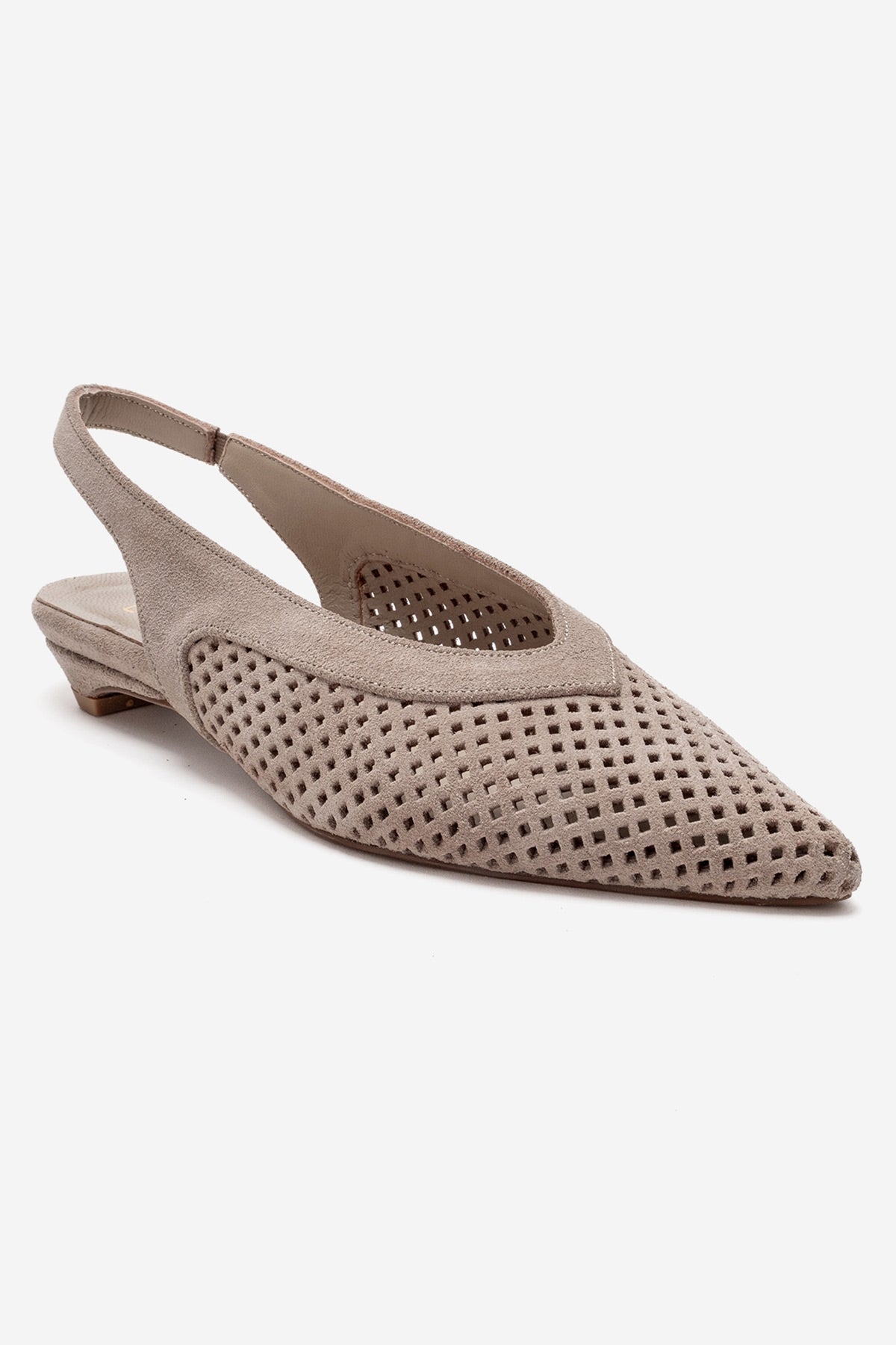 LIEVE - Beige Genuine Leather Low Block Heel Slingback – heel view showing leather, suede, SimmiUnique