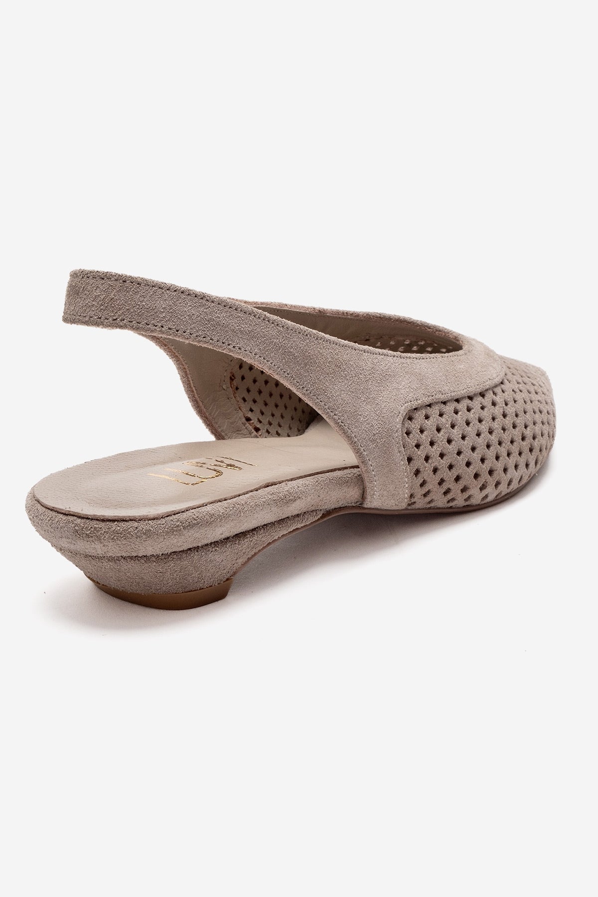 LIEVE - Beige Genuine Leather Low Block Heel Slingback – back view showing leather, suede, SimmiUnique