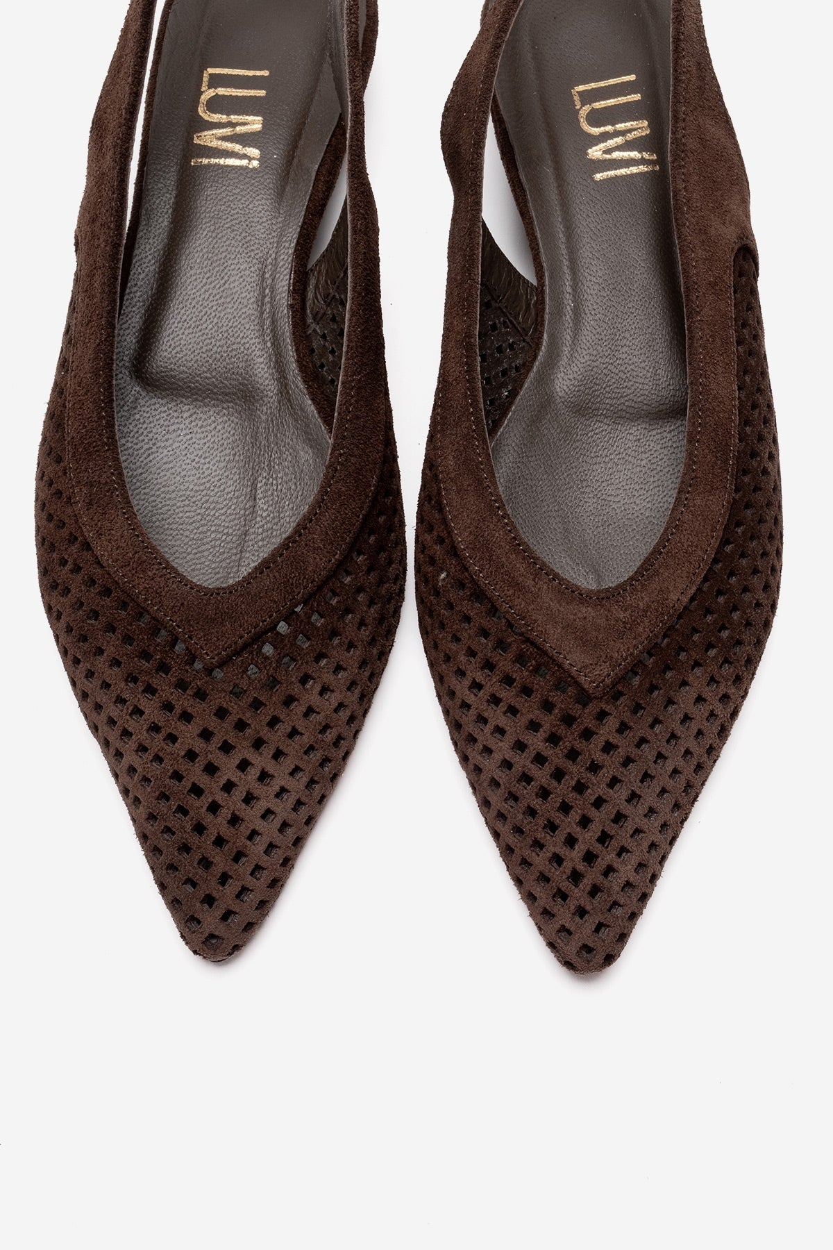LIEVE - Brown Genuine Leather Low Block Heel Slingback – side view showing leather, suede, SimmiUnique