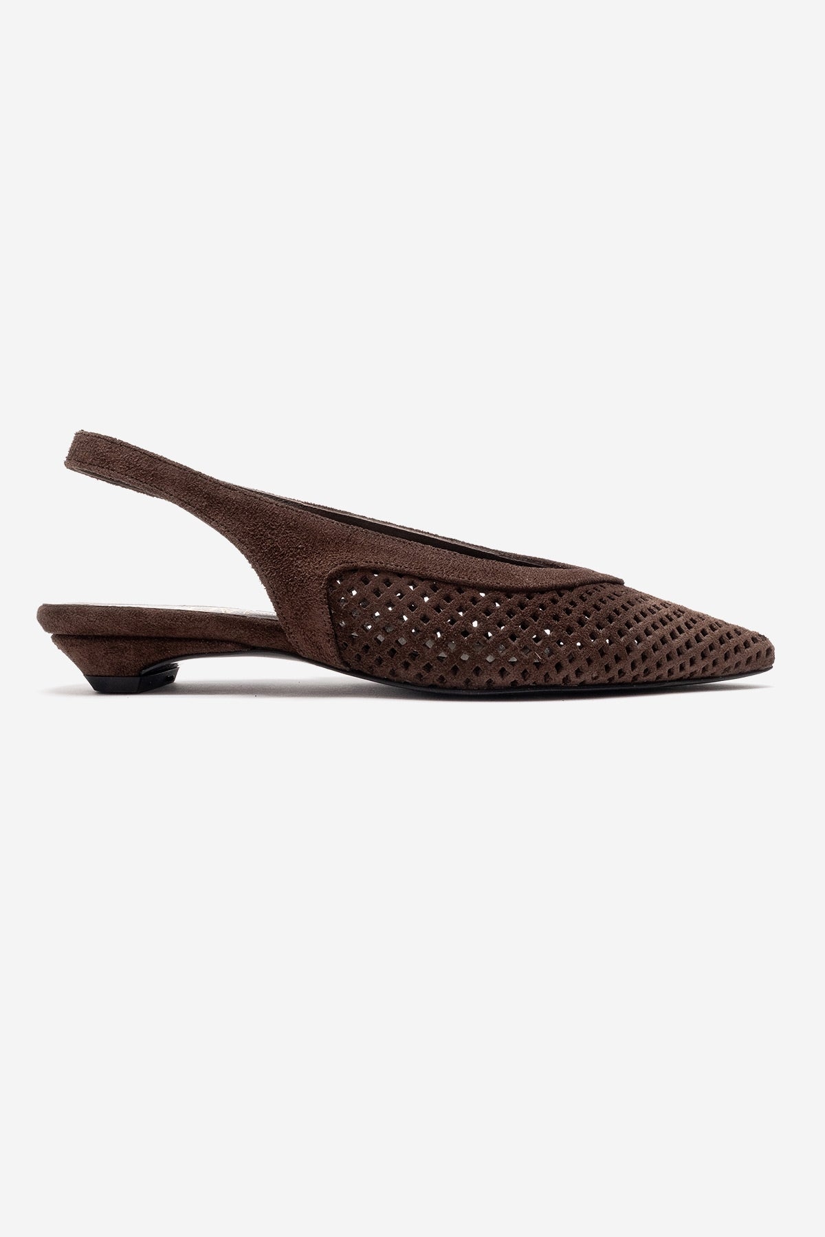 LIEVE - Brown Genuine Leather Low Block Heel Slingback – detail view showing leather, suede, SimmiUnique