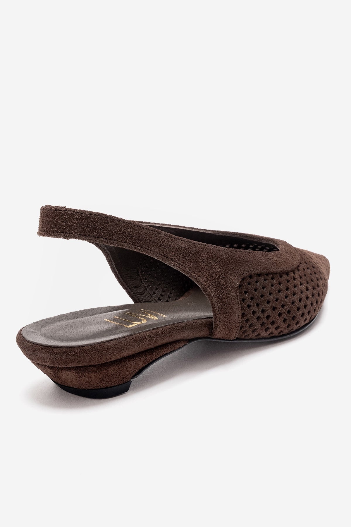 LIEVE - Brown Genuine Leather Low Block Heel Slingback – back view showing leather, suede, SimmiUnique