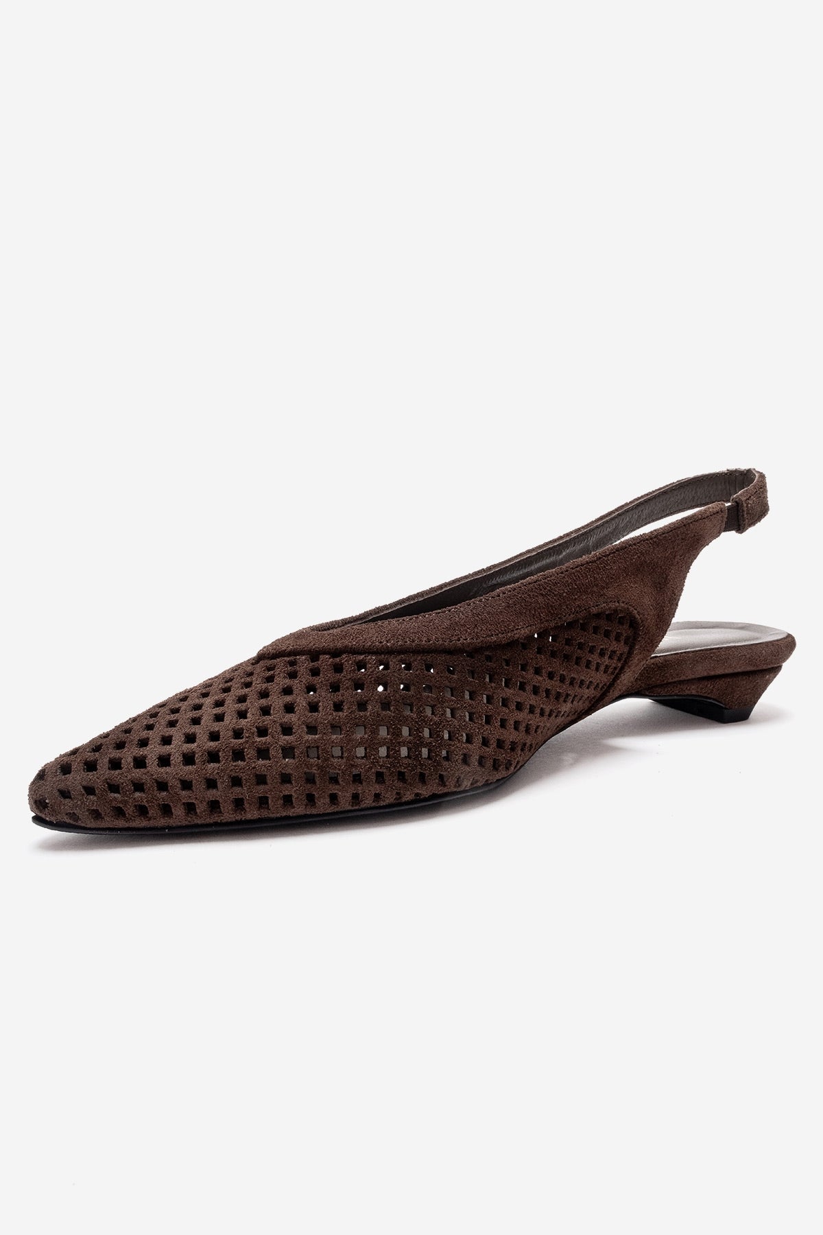 LIEVE - Brown Genuine Leather Low Block Heel Slingback – top view showing leather, suede, SimmiUnique
